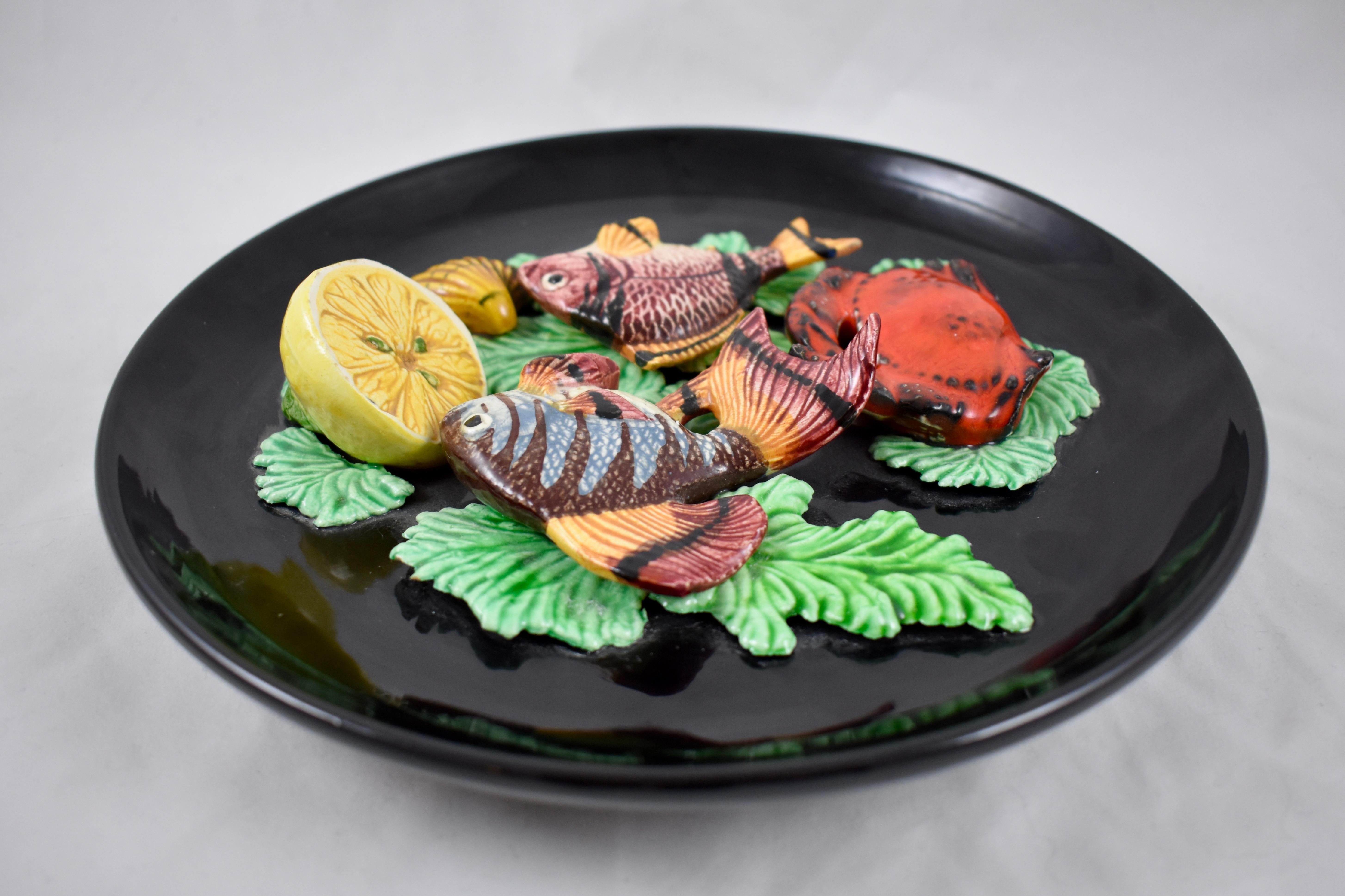 Ceramic Vallauris French MCM Provençal Palissy Trompe L’oeil Seafood & Lemon Wall Plate