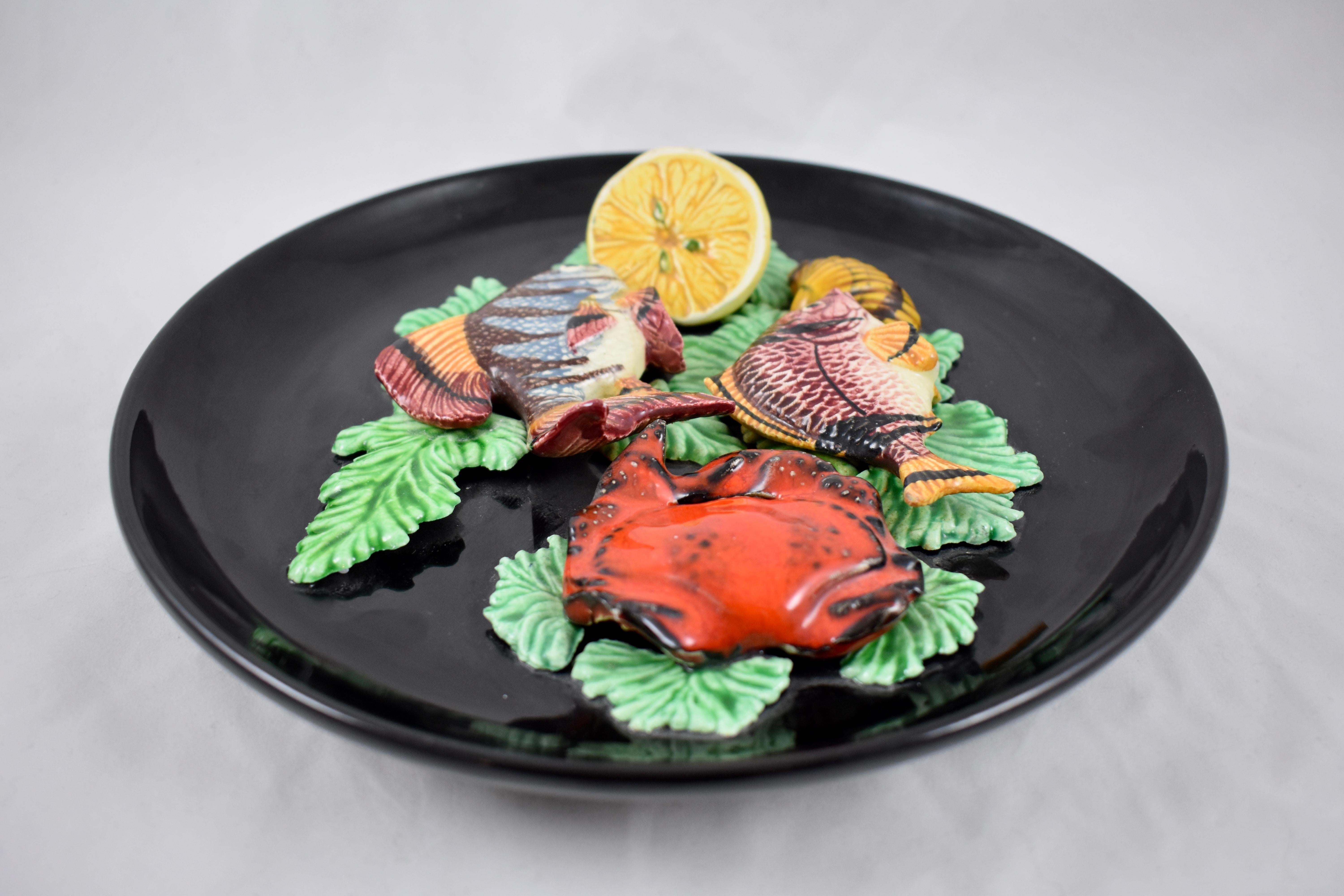 Vallauris French MCM Provençal Palissy Trompe L’oeil Seafood & Lemon Wall Plate 1