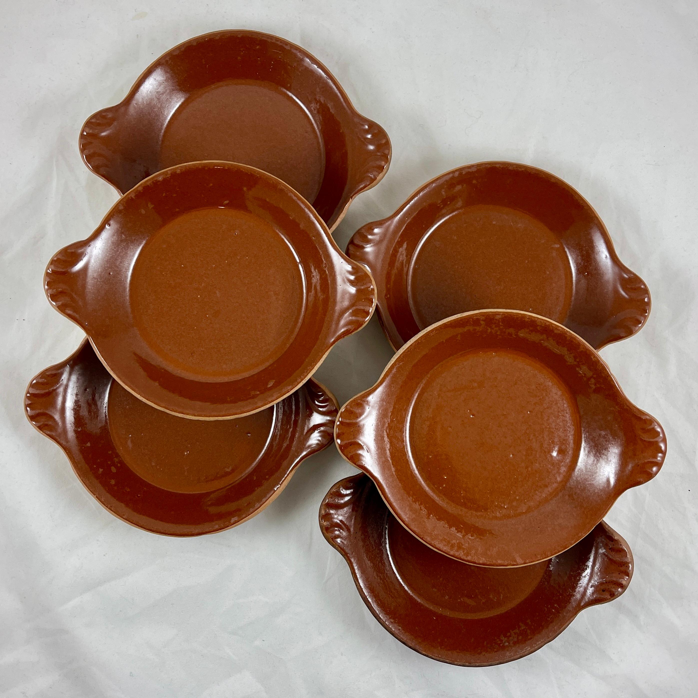 Vallauris French Treacle Glaze Rustic Pottery Au Gratin Dishes, S/6 For Sale 4