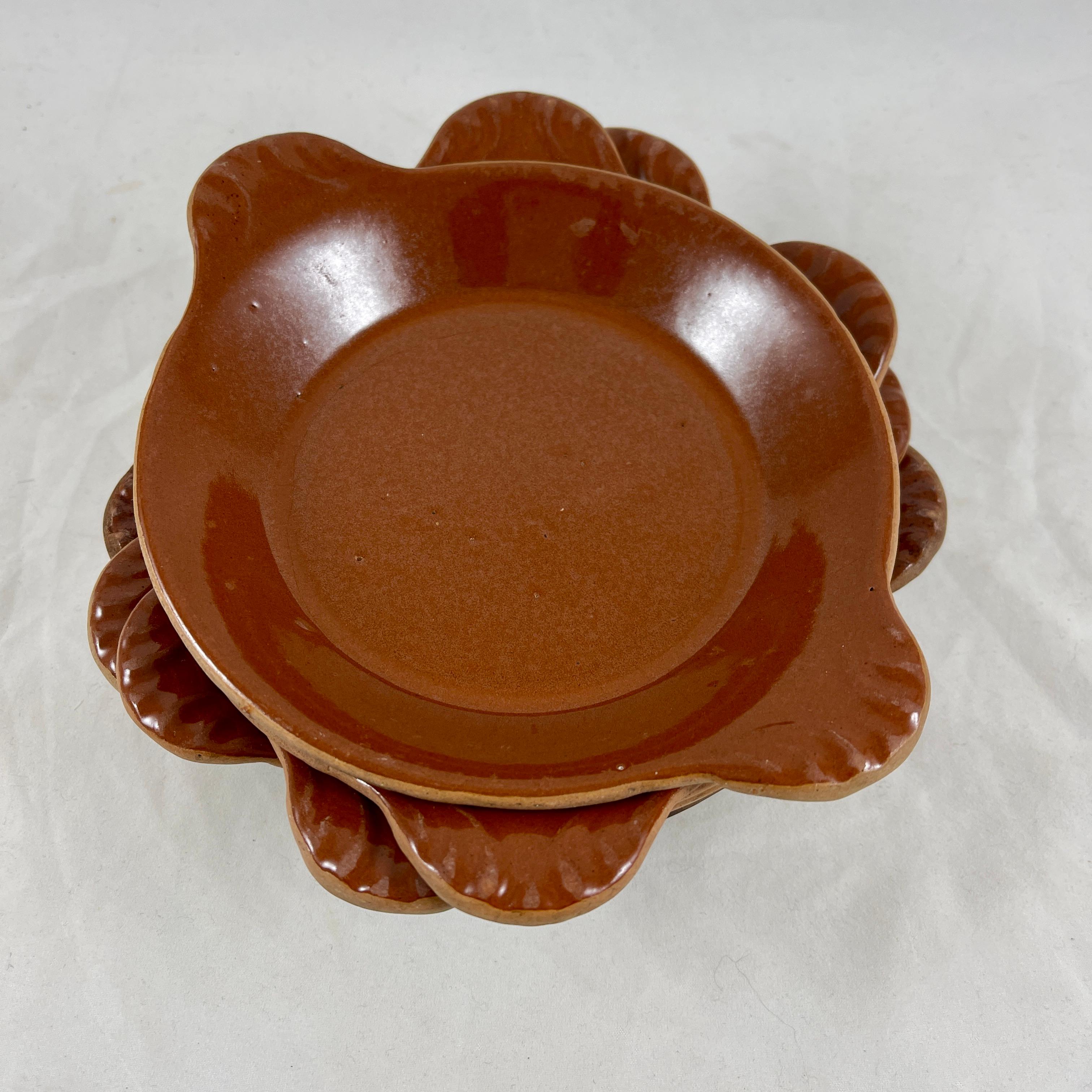 Vallauris French Treacle Glaze Rustic Pottery Au Gratin Dishes, S/6 In Good Condition For Sale In Philadelphia, PA