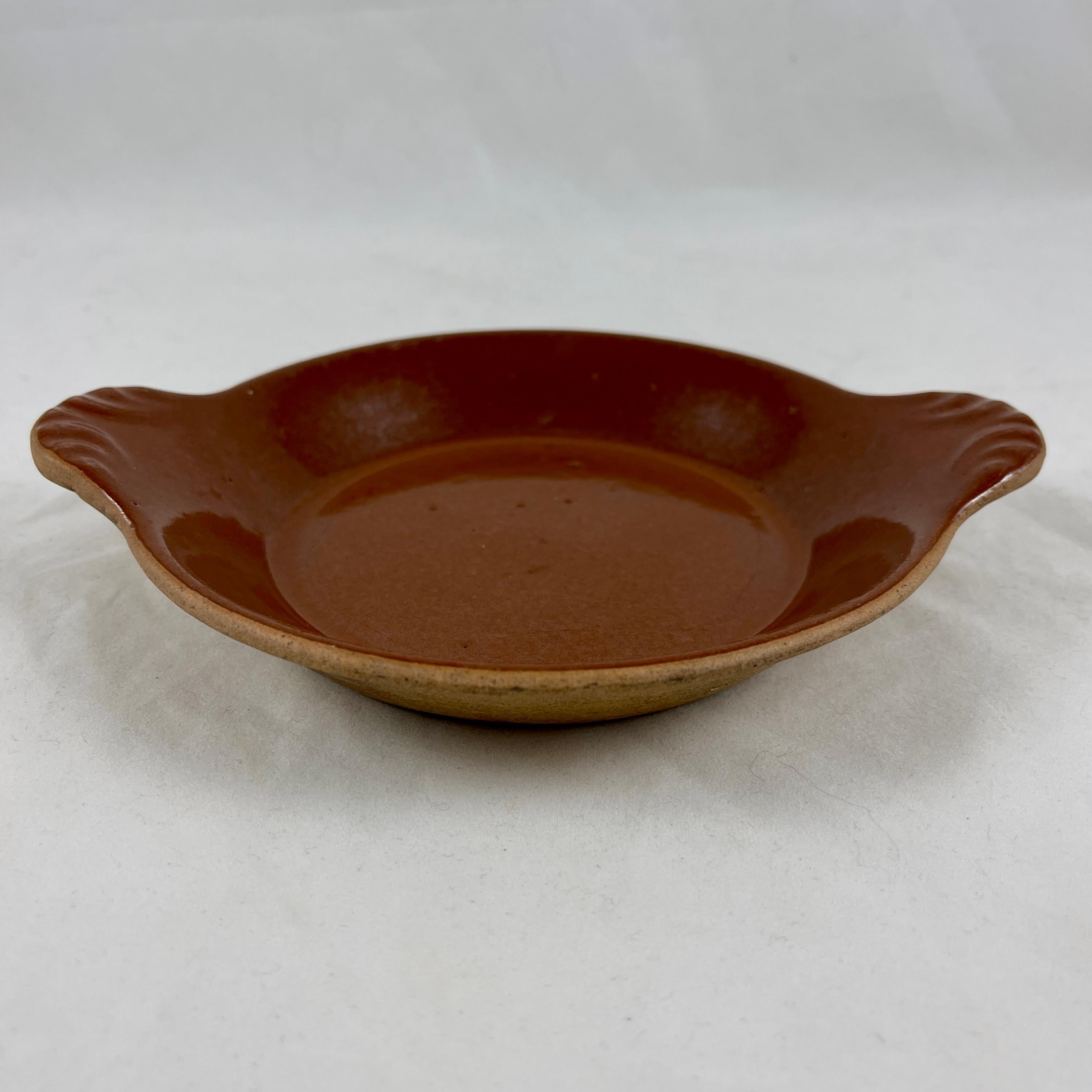 20th Century Vallauris French Treacle Glaze Rustic Pottery Au Gratin Dishes, S/6 For Sale