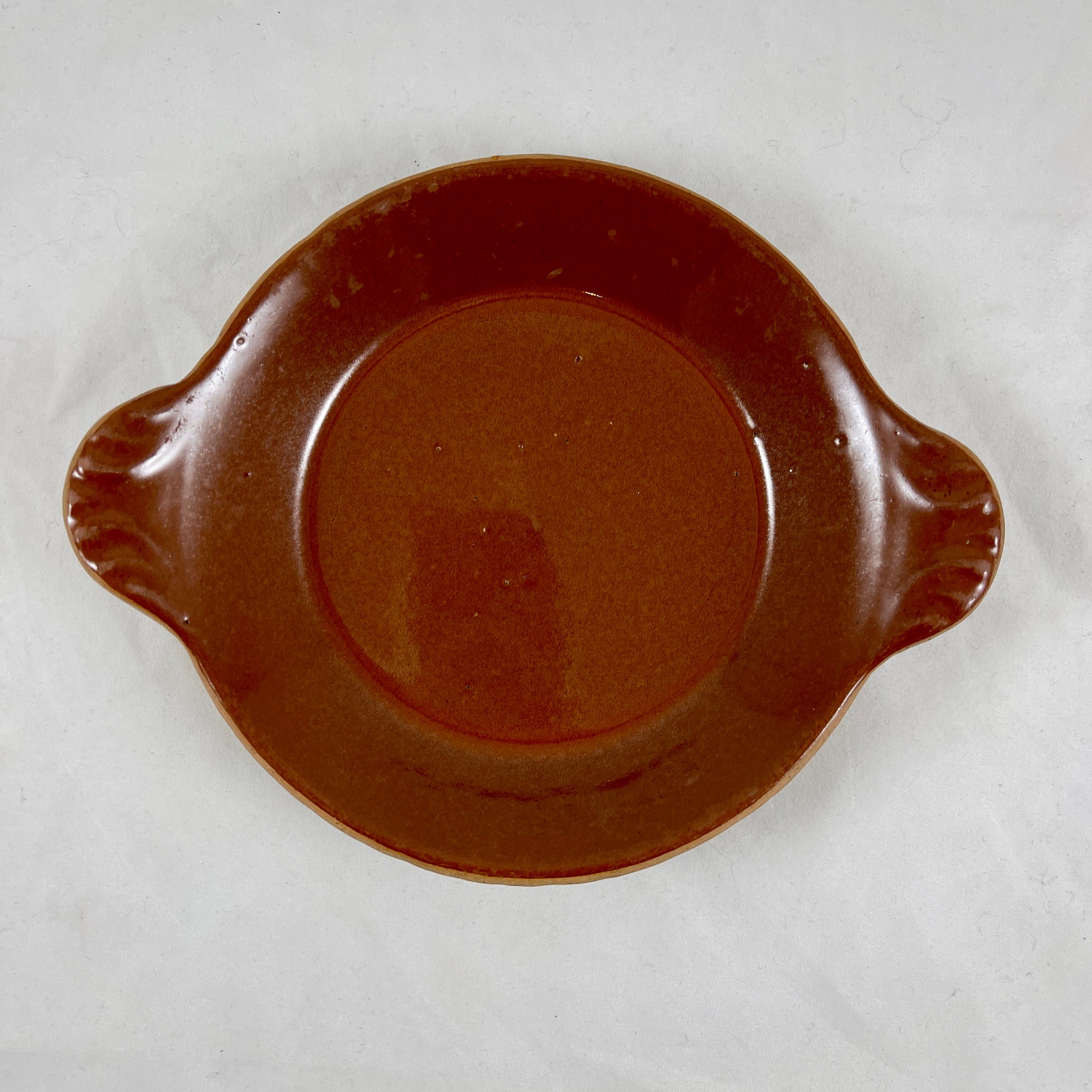 Earthenware Vallauris French Treacle Glaze Rustic Pottery Au Gratin Dishes, S/6 For Sale