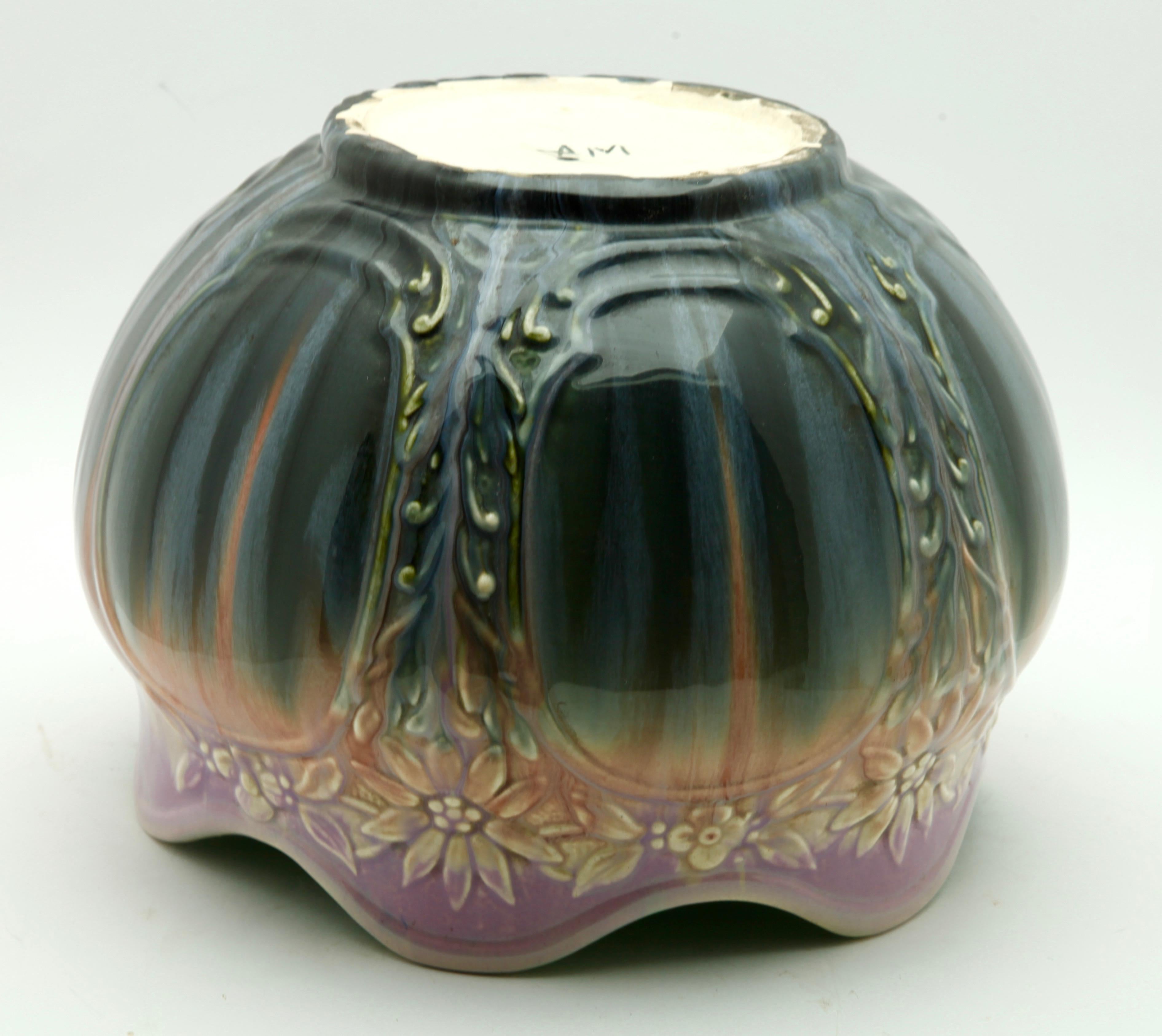 Mid-20th Century Vallauris Glazed Art Nouveau Planter Jardinière, Signed A.M., 1930s