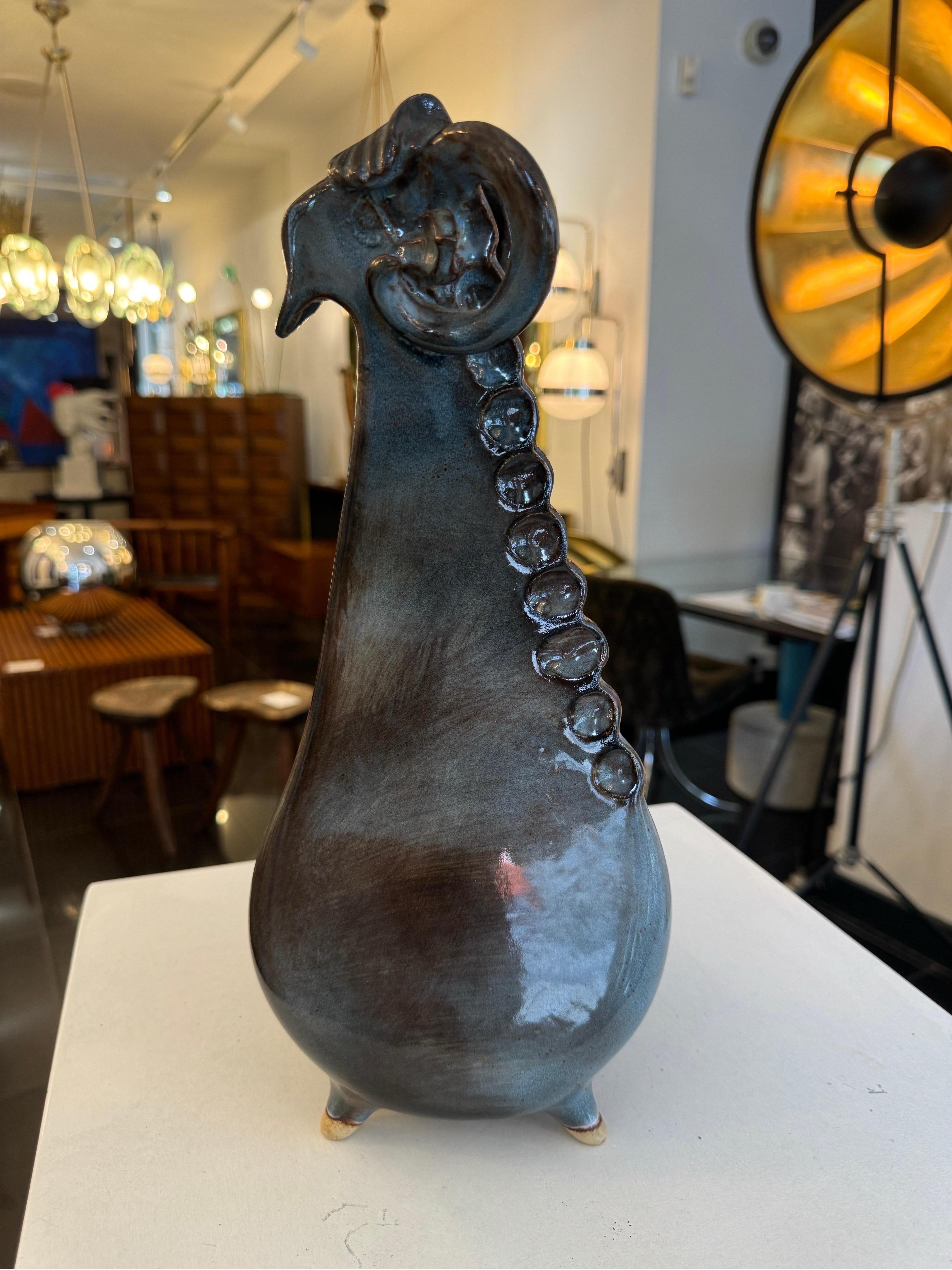 French Vallauris glazed ceramic Ram/vase sculpture For Sale