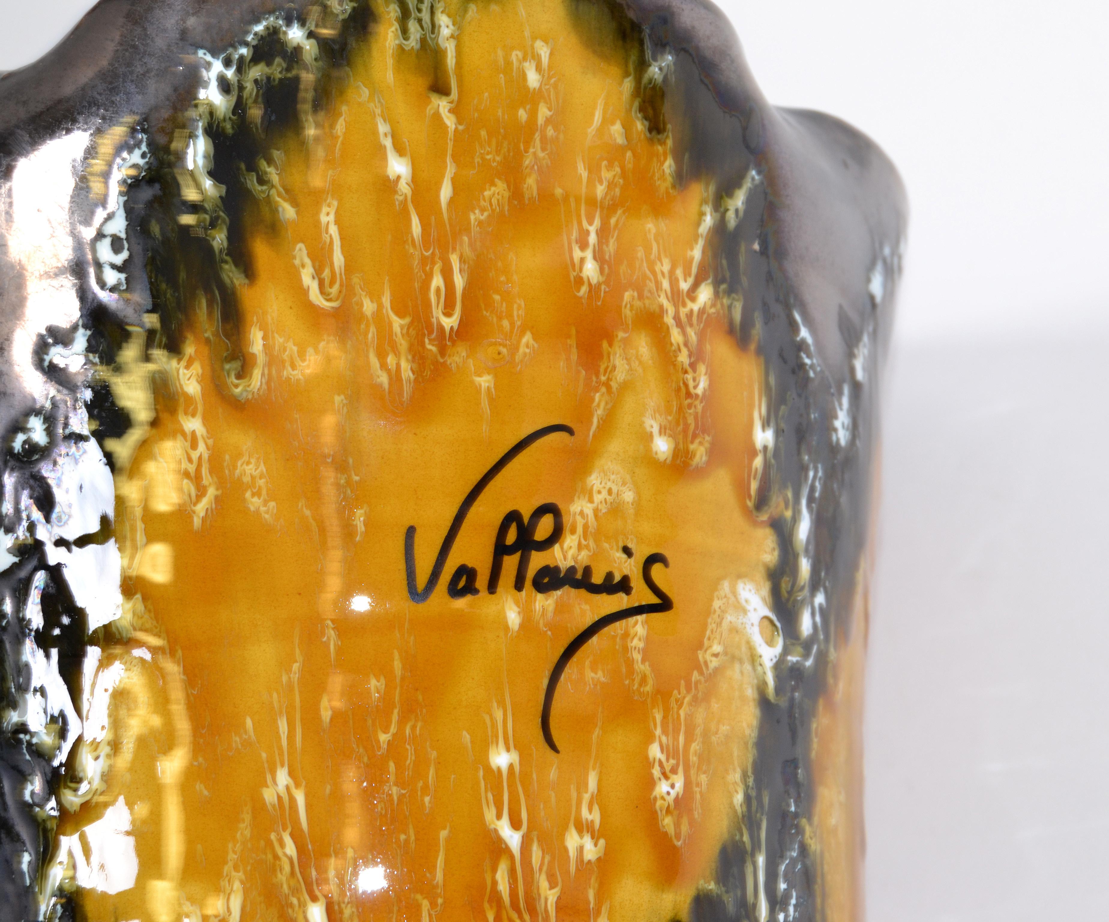 Vase aus glasierter Keramik von Vallauris in Bronze:: Schwarz und Orange:: Moderne der Mitte des Jahrhunderts:: Frankreich im Angebot 5