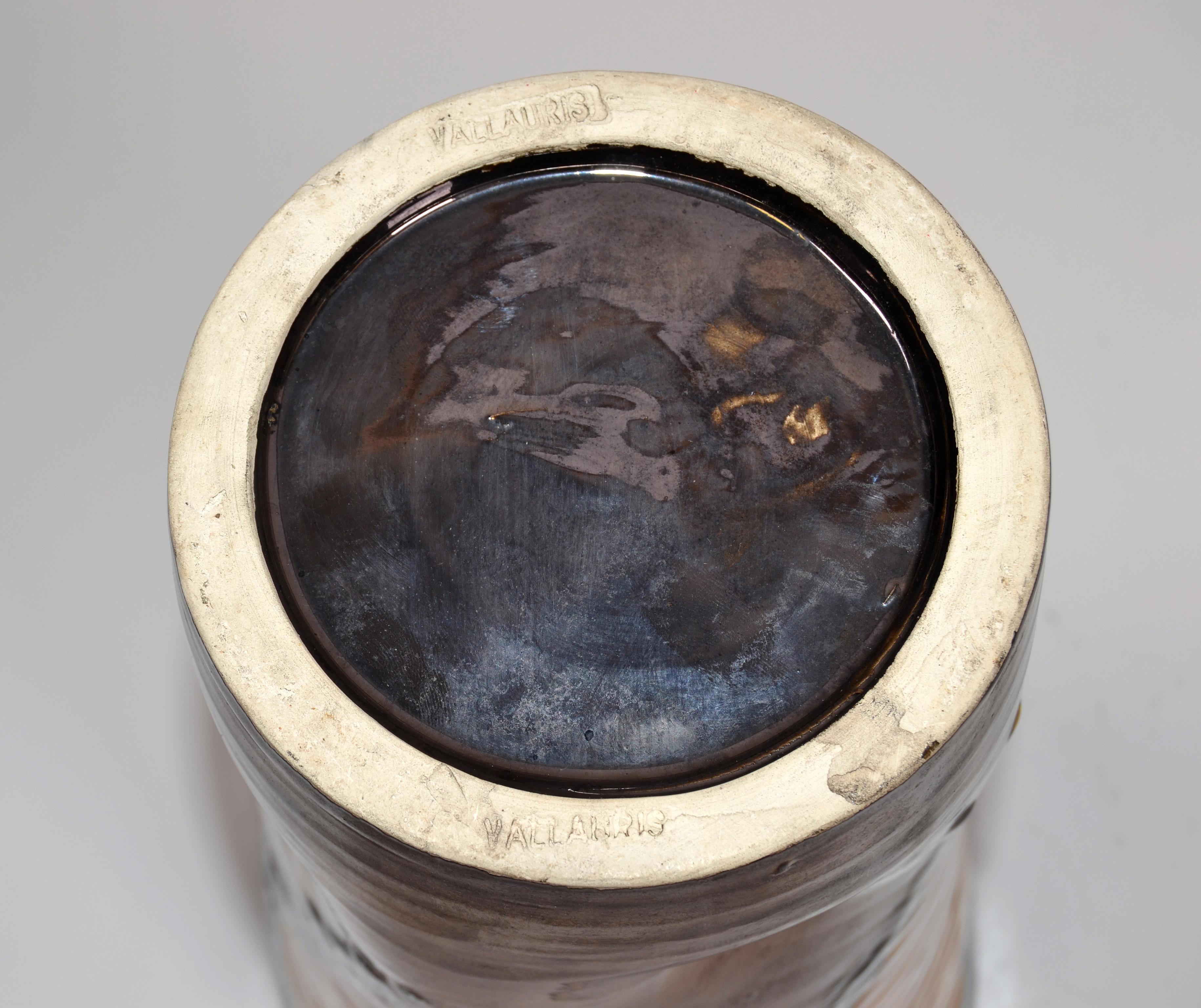 Vase aus glasierter Keramik von Vallauris in Bronze:: Schwarz und Orange:: Moderne der Mitte des Jahrhunderts:: Frankreich im Angebot 7