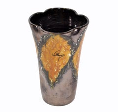 Vallauris Glazed Ceramic Vase Bronze, Black & Orange Mid-Century Modern, France