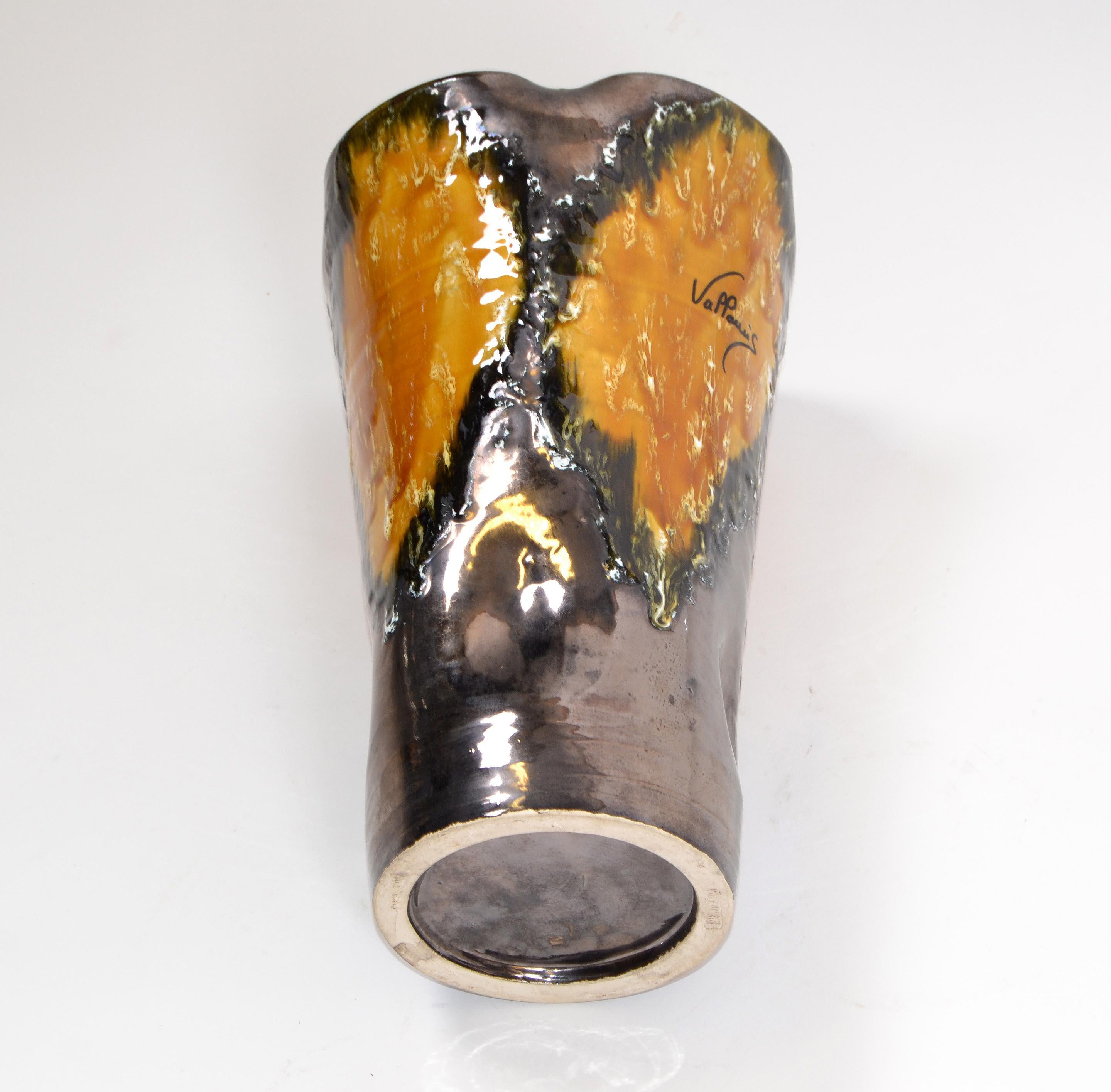 Vallauris Glazed Ceramic Vase Bronze, Black & Orange Mid-Century Modern, France For Sale 4