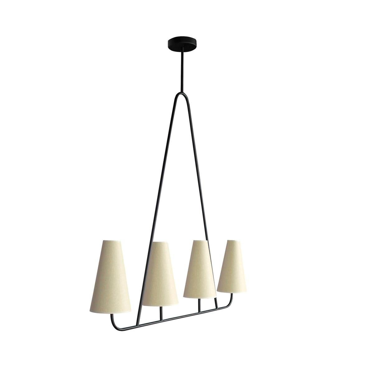 'Vallauris IV' four-arm chandelier in the style of Jean Royère. Handcrafted in Los Angeles in the workshop of noted French designer and antiques dealer Denis de le Mesiere, who pays homage to the work of Jean Royère with scrupulous attention to