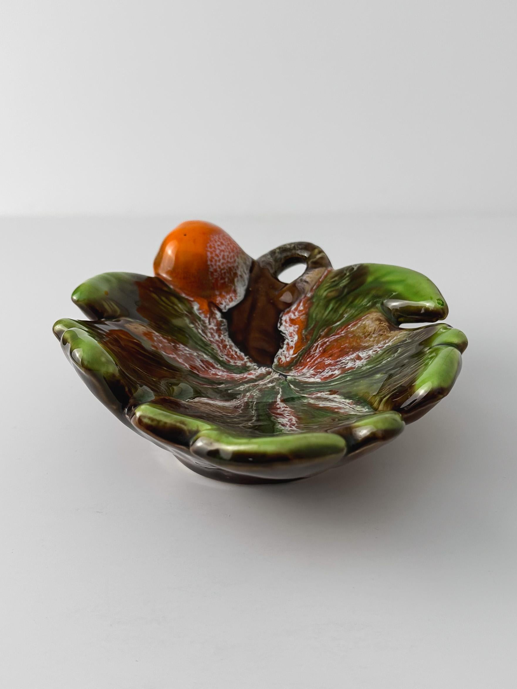 Mid-Century Modern Vallauris, Leaf Dish, Green Glazed Ceramic c.1960s France For Sale
