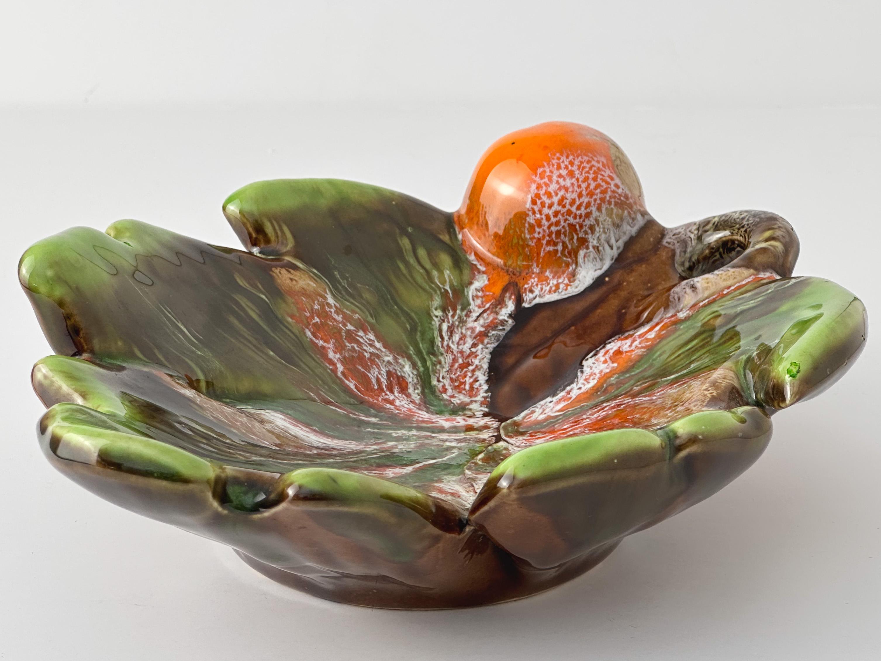 French Vallauris, Leaf Dish, Green Glazed Ceramic c.1960s France For Sale