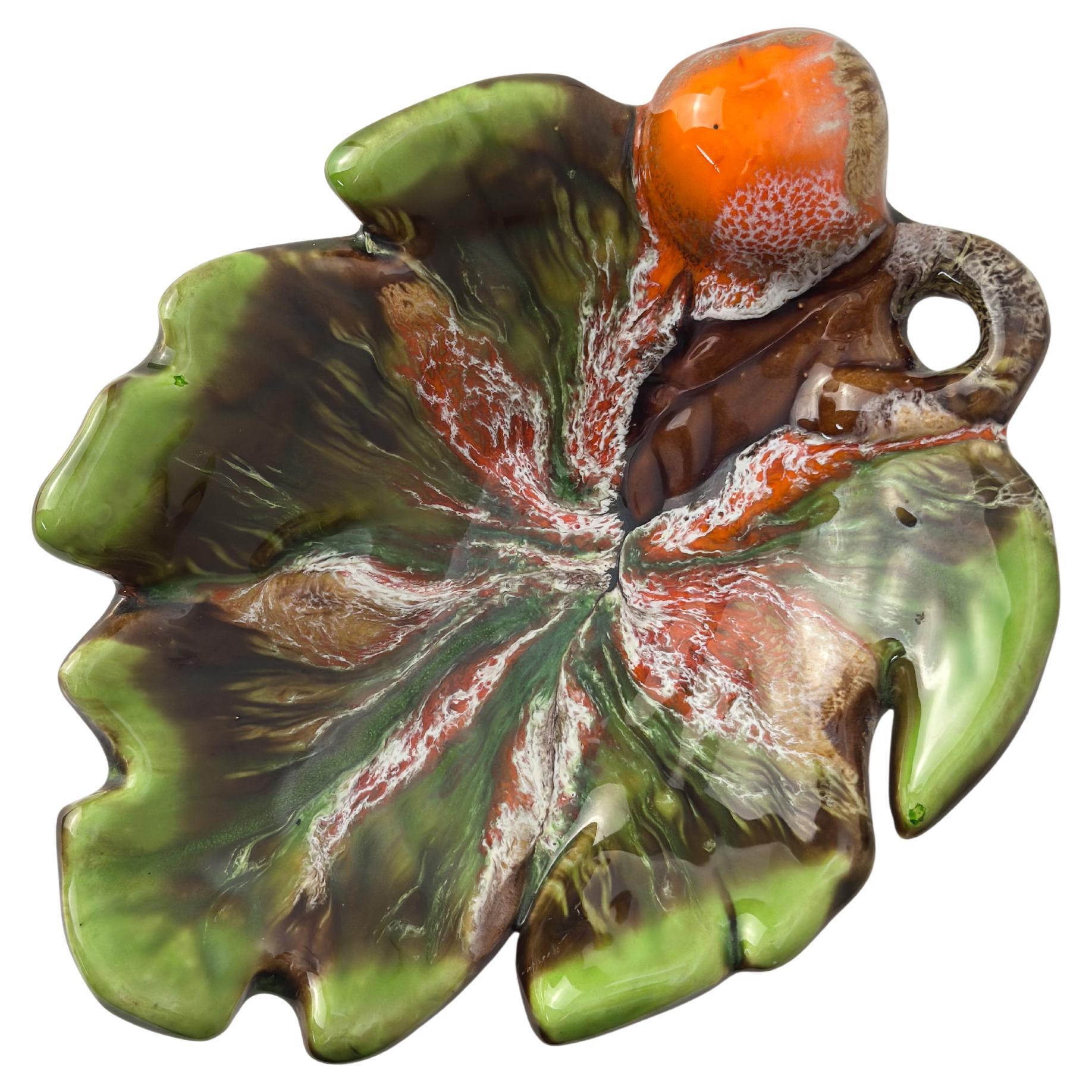 Vallauris, Leaf Dish, Green Glazed Ceramic c.1960s France For Sale
