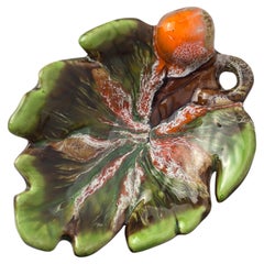 Vintage Vallauris, Leaf Dish, Green Glazed Ceramic c.1960s France