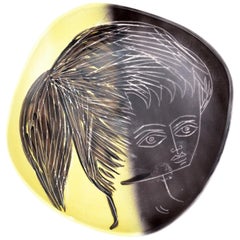 Vallauris M. Barbier, Frankreich, facettierte Keramik in Gold, Schwarz und Beige, 1955