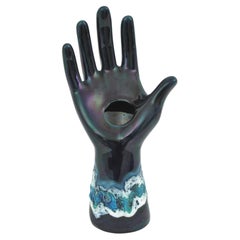 Vallauris Majolica Blue Ceramic Hand Shaped Rings Stand Vase