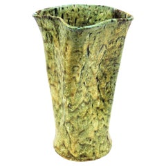 Vallauris Majolica Green Ceramic Vase with Animal Print Motif