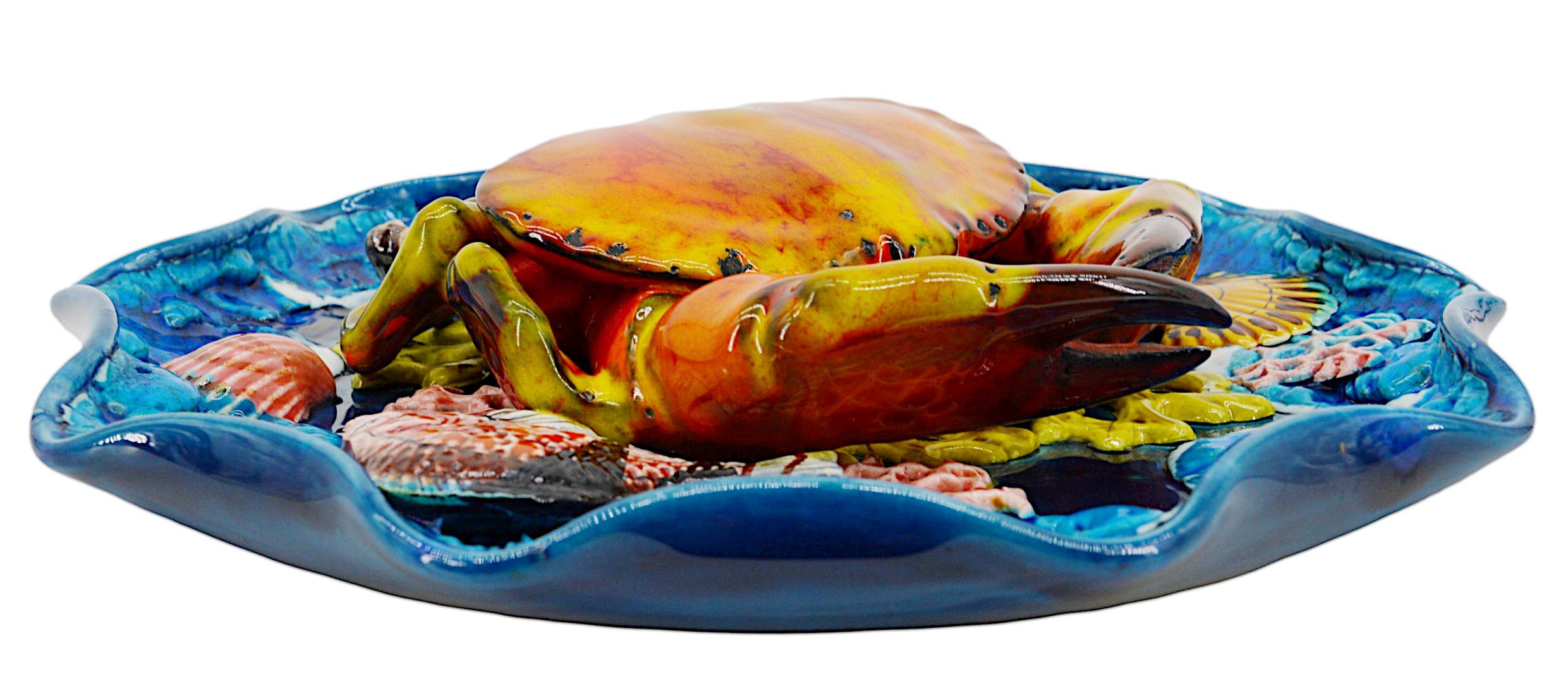 Majolica Palissy crab Wall platter at Vallauris, France, ca.1950. Measures: Diameter: 11.4
