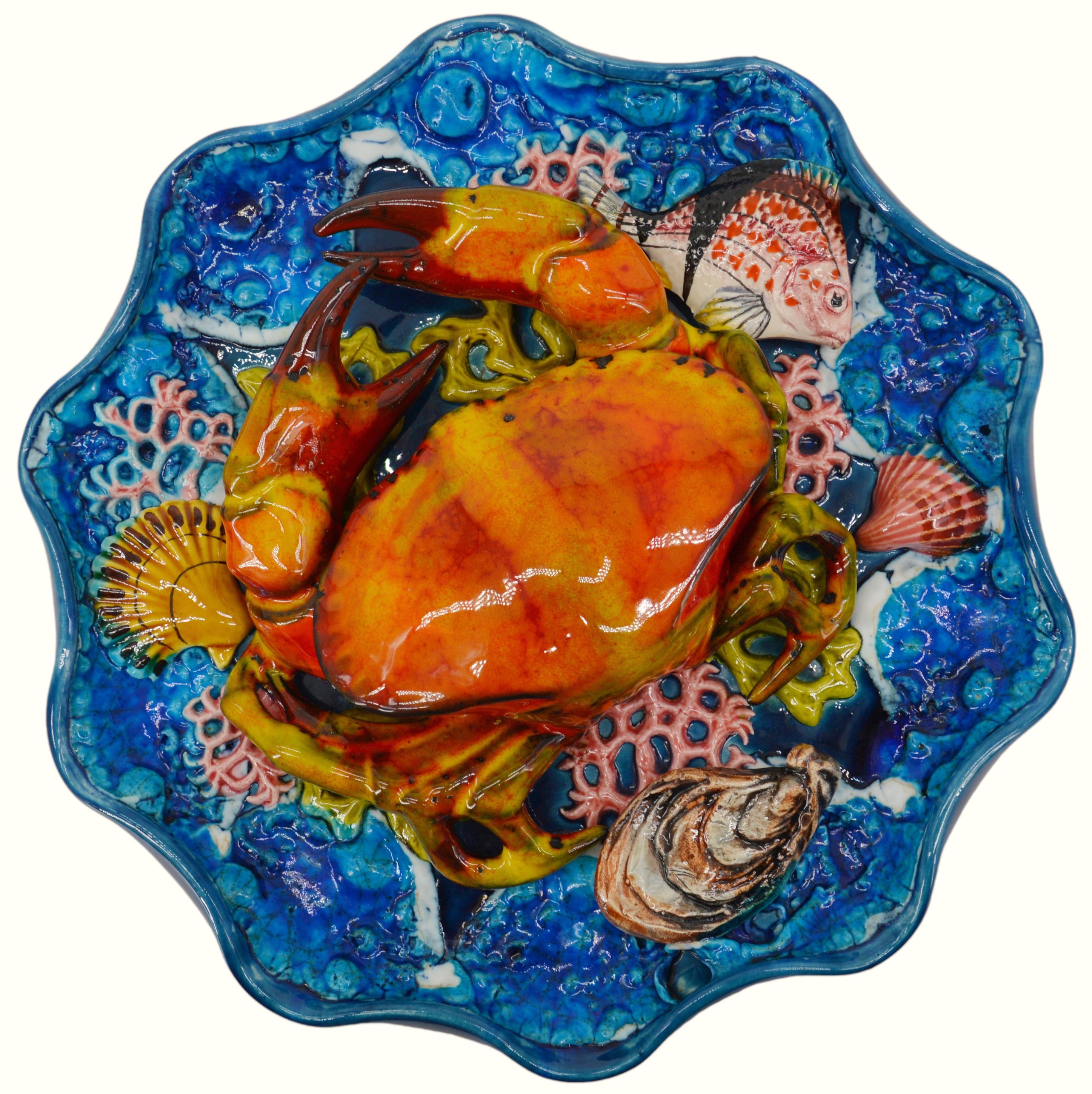 Vallauris Majolika Palissy-Krab-Wandteller mit Krabbenmotiv, 1950 (Mitte des 20. Jahrhunderts) im Angebot