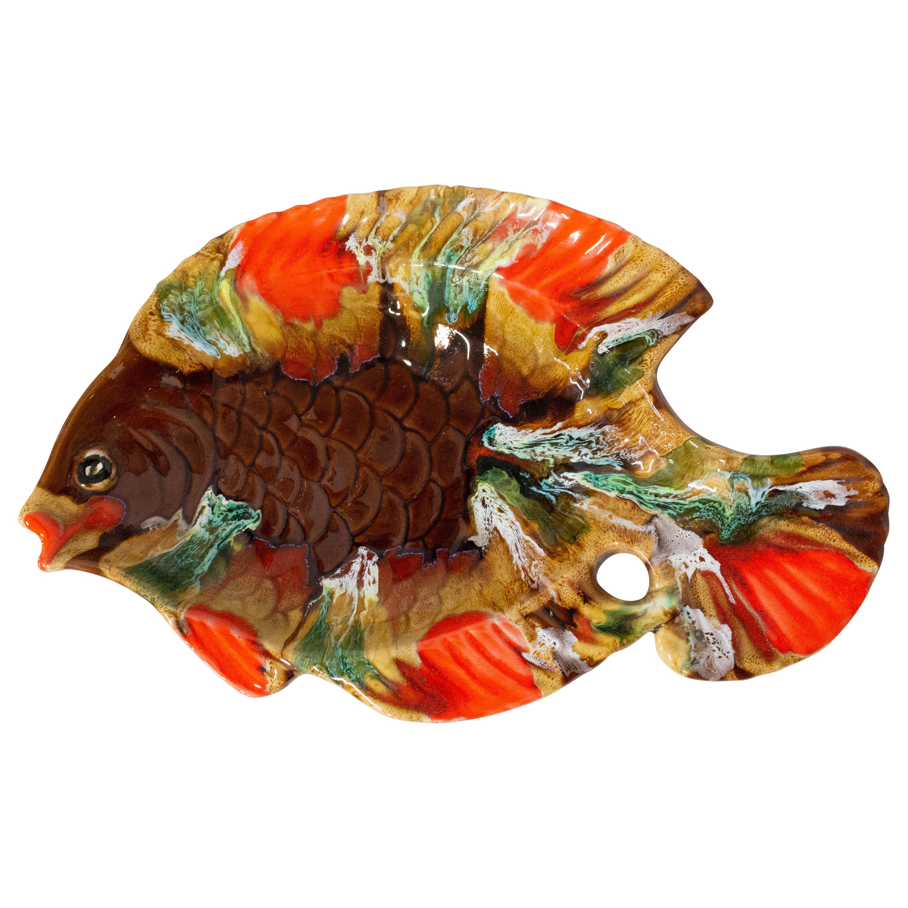 Vallauris Majolica Serving Platter or Centerpiece Fish Design Midcentury