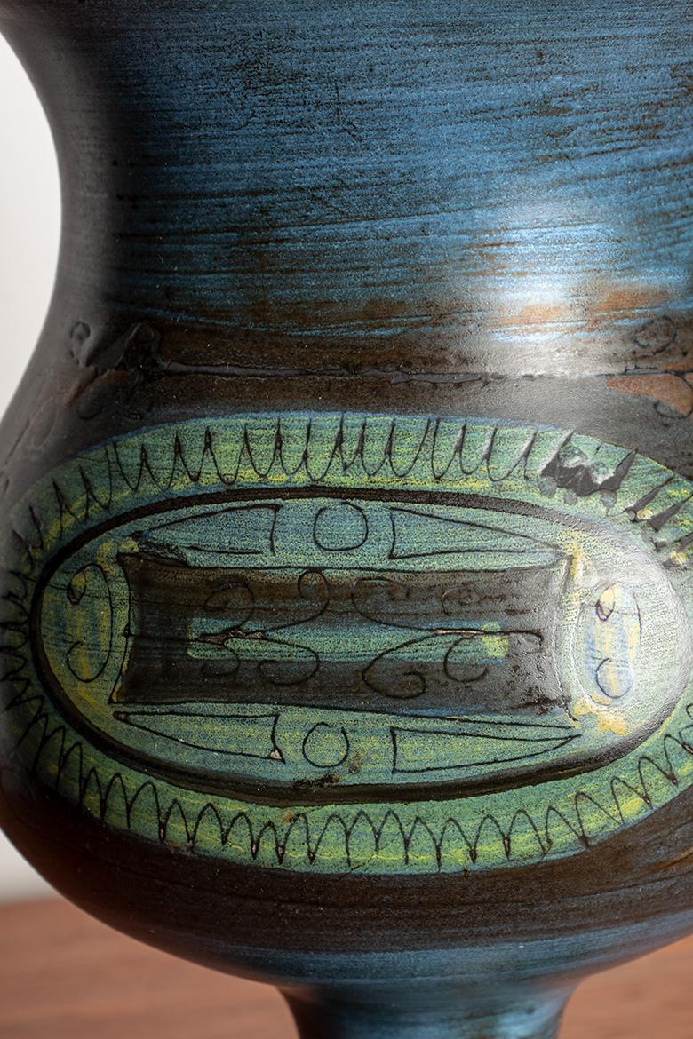 Art Déco Vallauris, vaso modernista in ceramica smaltata blu e verde di Jean De Lespinasse in vendita