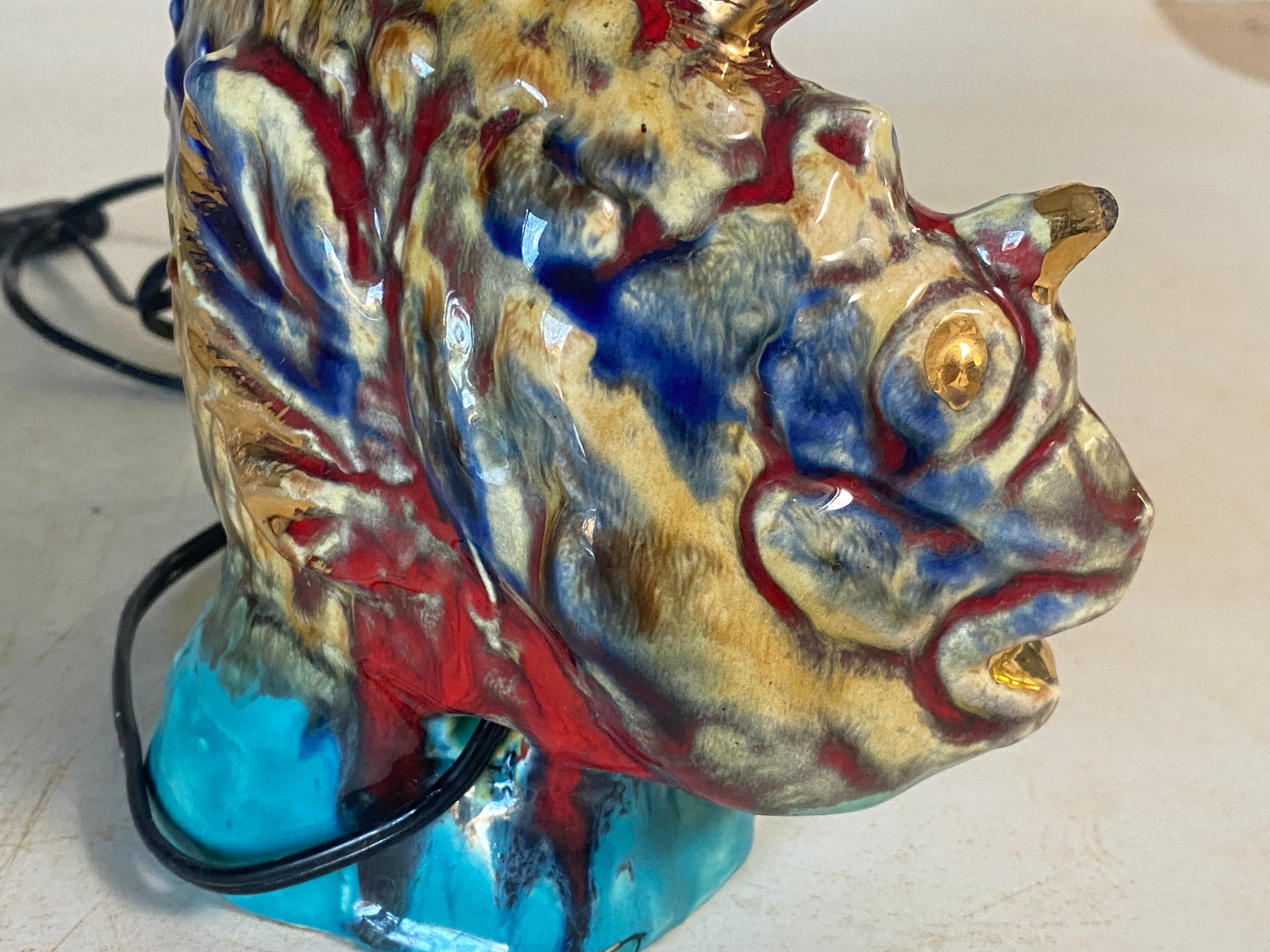 French Vallauris & Monaco, France, Table Lamp in Glazed Ceramics Shaped like a Fish For Sale