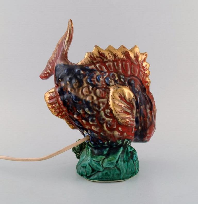 Vallauris & Monaco, France, Table Lamp in Glazed Ceramics Shaped like a Fish In Excellent Condition For Sale In Copenhagen, DK