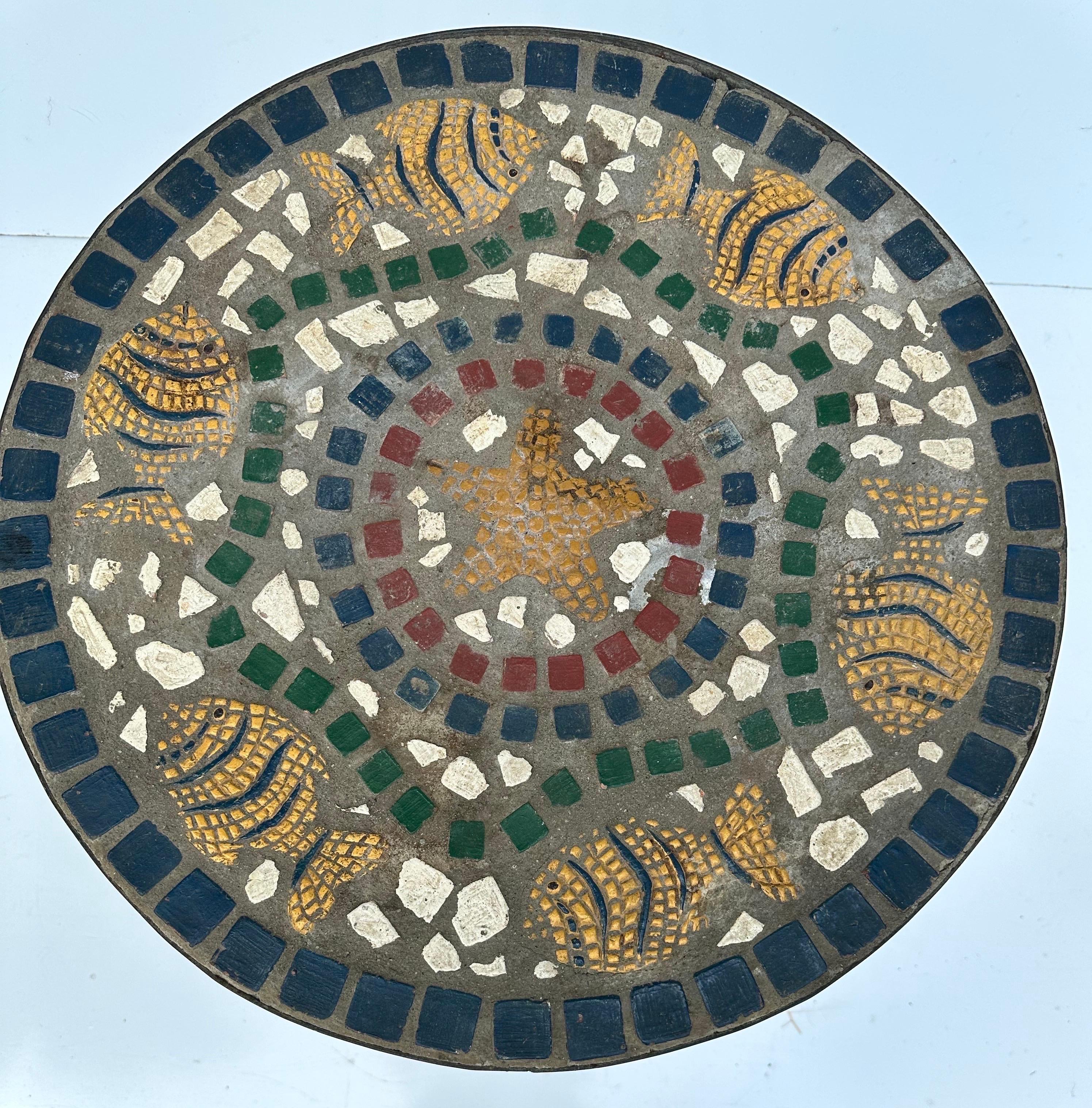 French Vallauris mosaic and wrought iron round side table