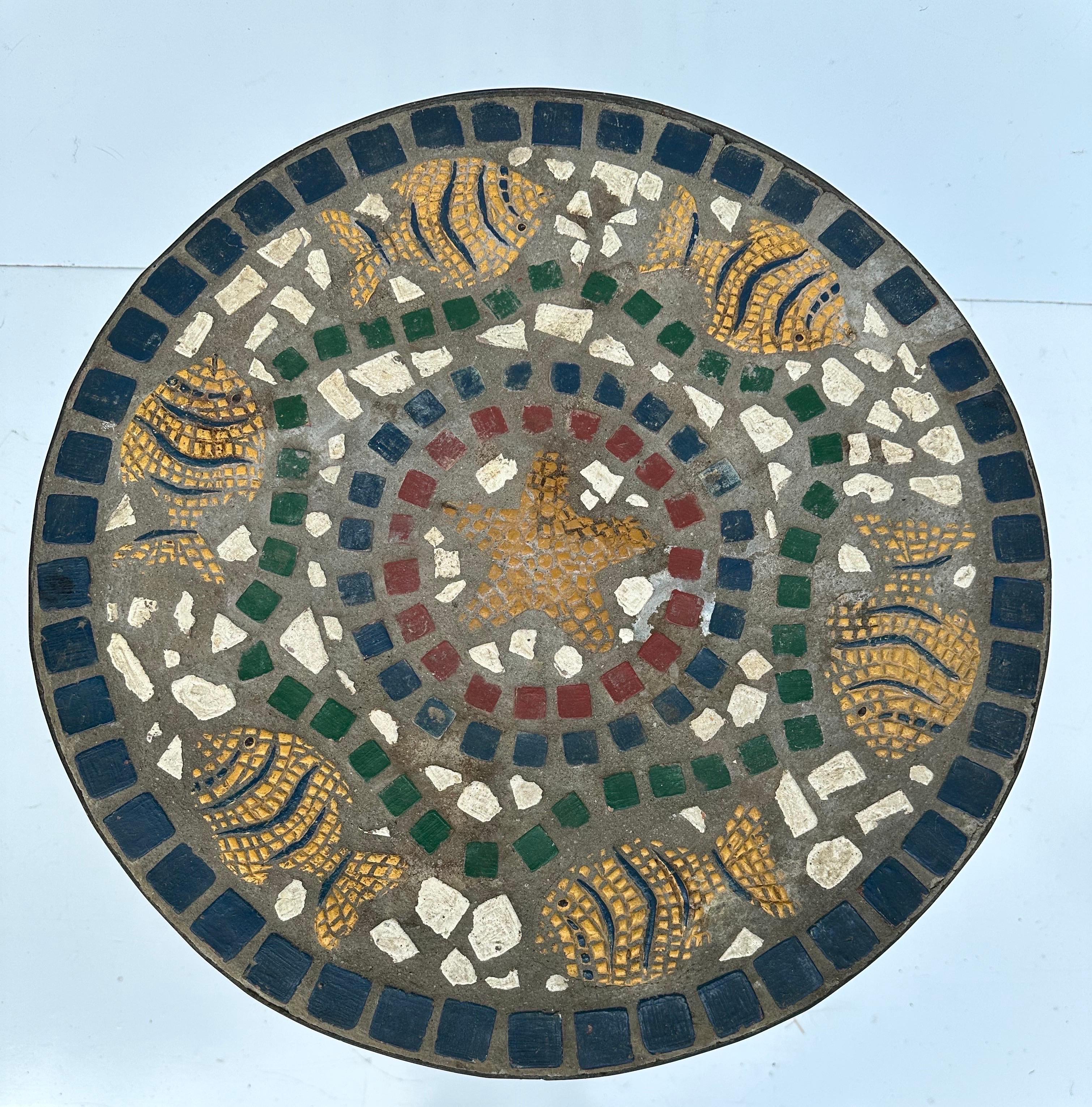 Vallauris mosaic and wrought iron round side table In Good Condition In Miami, FL