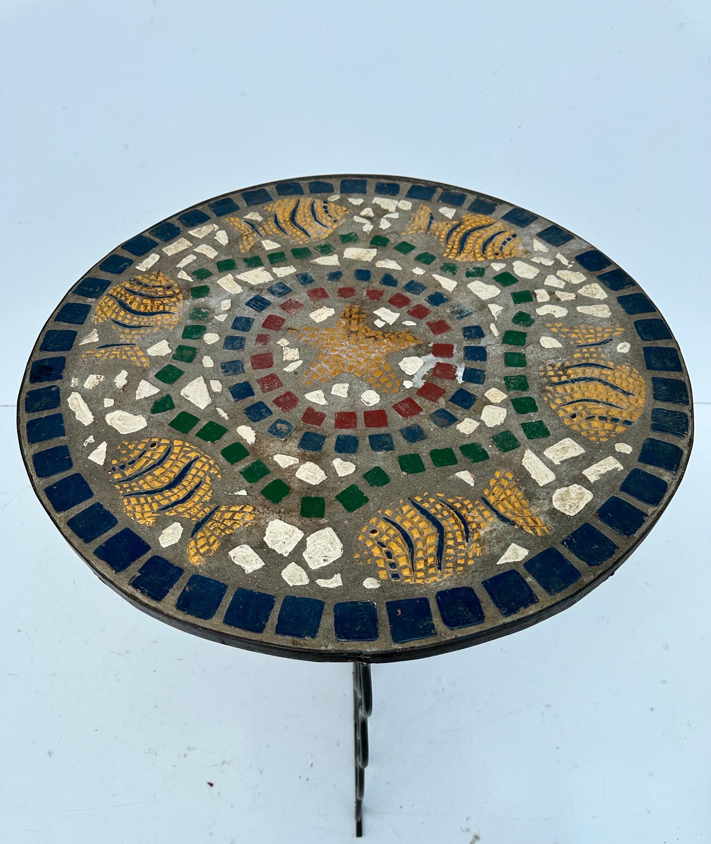 Vallauris mosaic and wrought iron round side table