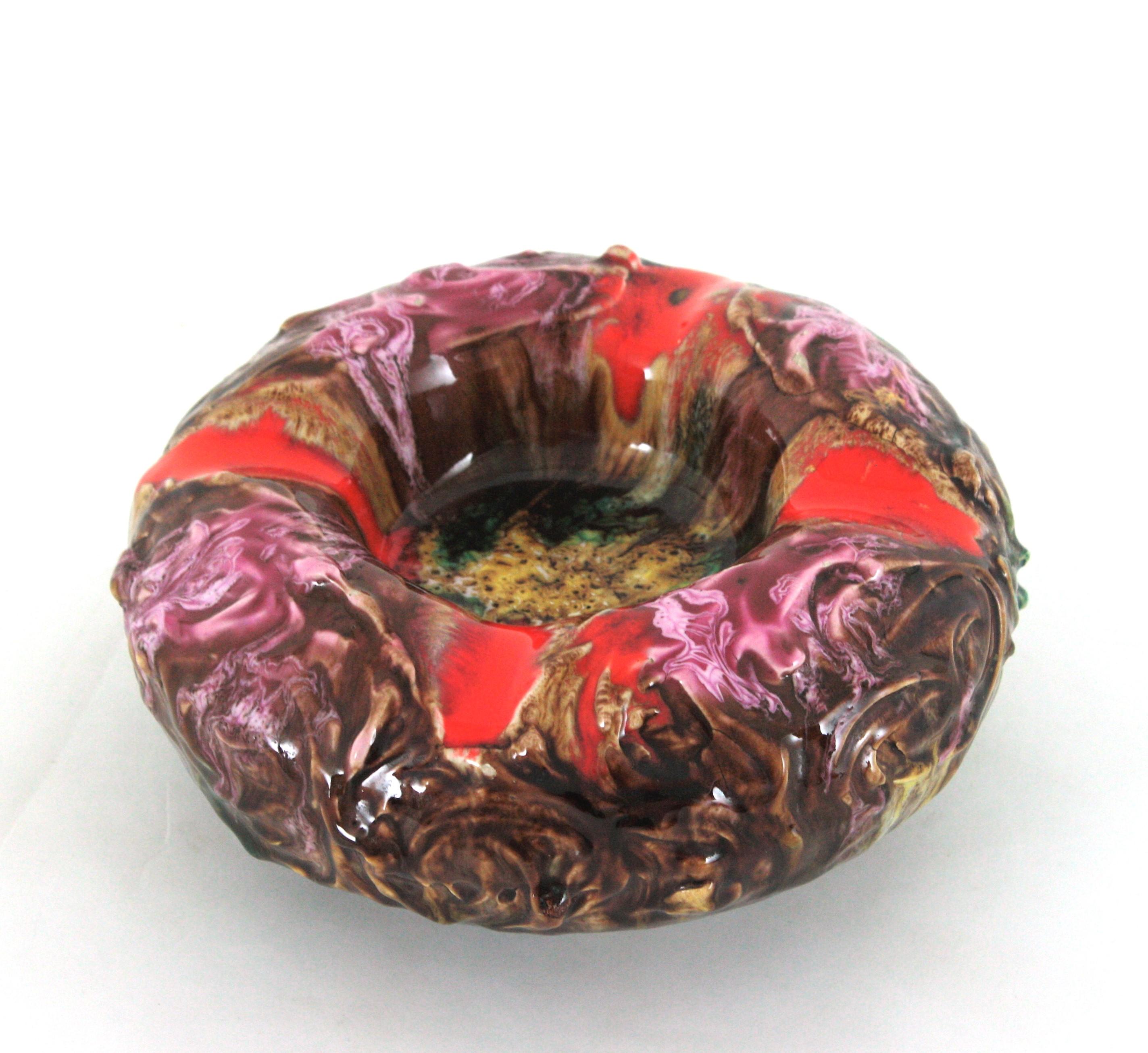 Vallauris Multicolor Keramik Fett Lava Runde Schale oder Aschenbecher im Angebot 2