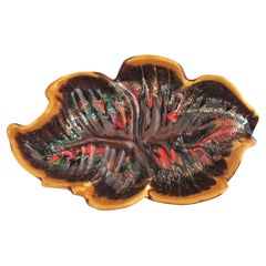 Vallauris Multicolor Majolica Ceramic Large Leaf Centerpiece Platter, 1950s