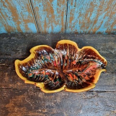 Vallauris Multicolor Majolica Ceramic Large Leaf Centerpiece Platter, 1950s
