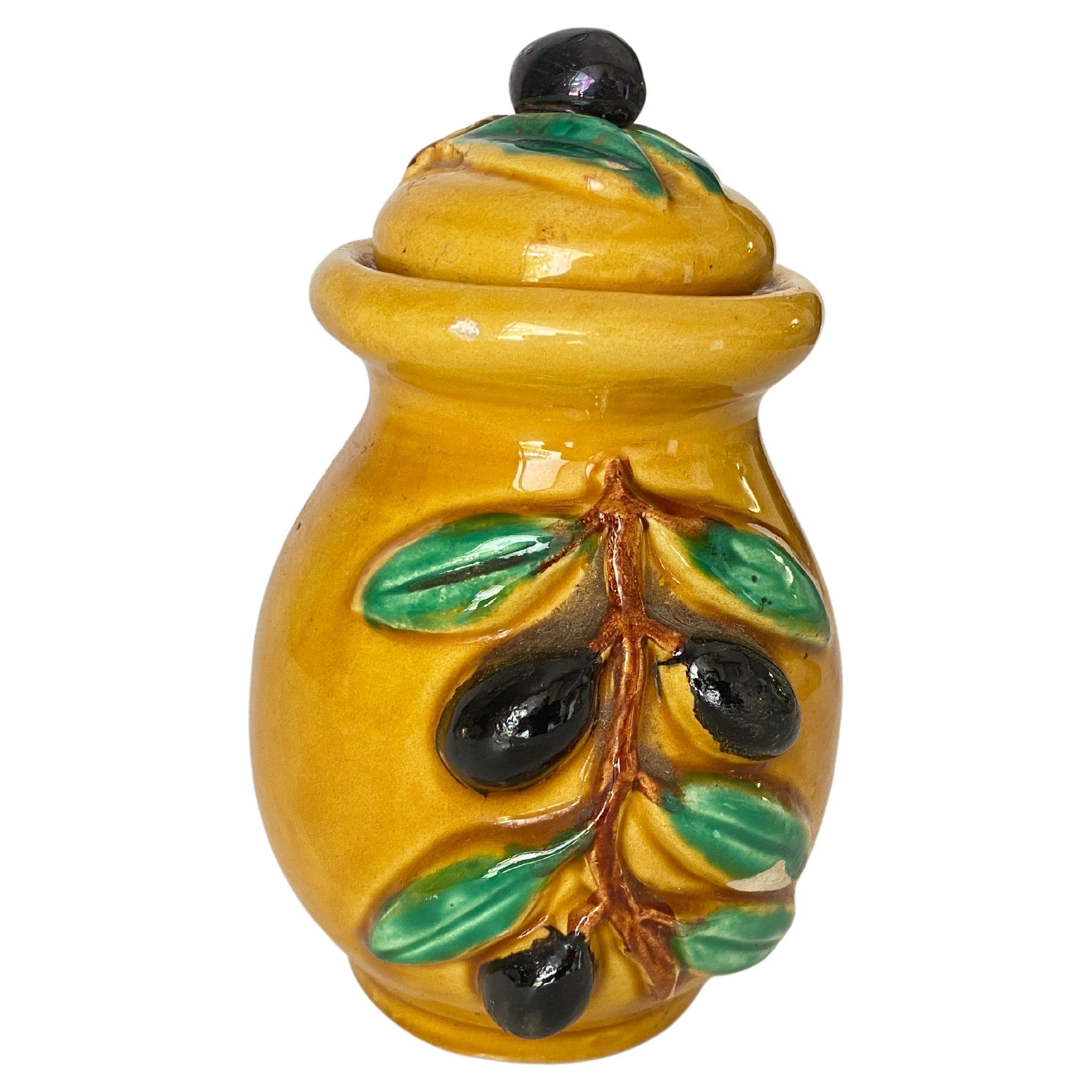 Vallauris Ocher earthenware olive pot France 1970 Yellow Color For Sale