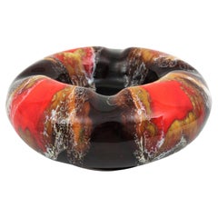 Vallauris Orange Amber Brown Ceramic Fat Lava Round Ashtray / Bowl, 1950s