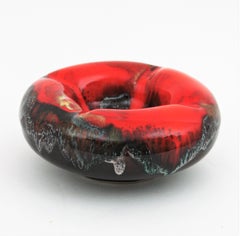 Vallauris Orange Amber Brown Ceramic Fat Lava Round Ashtray / Bowl, 1950s