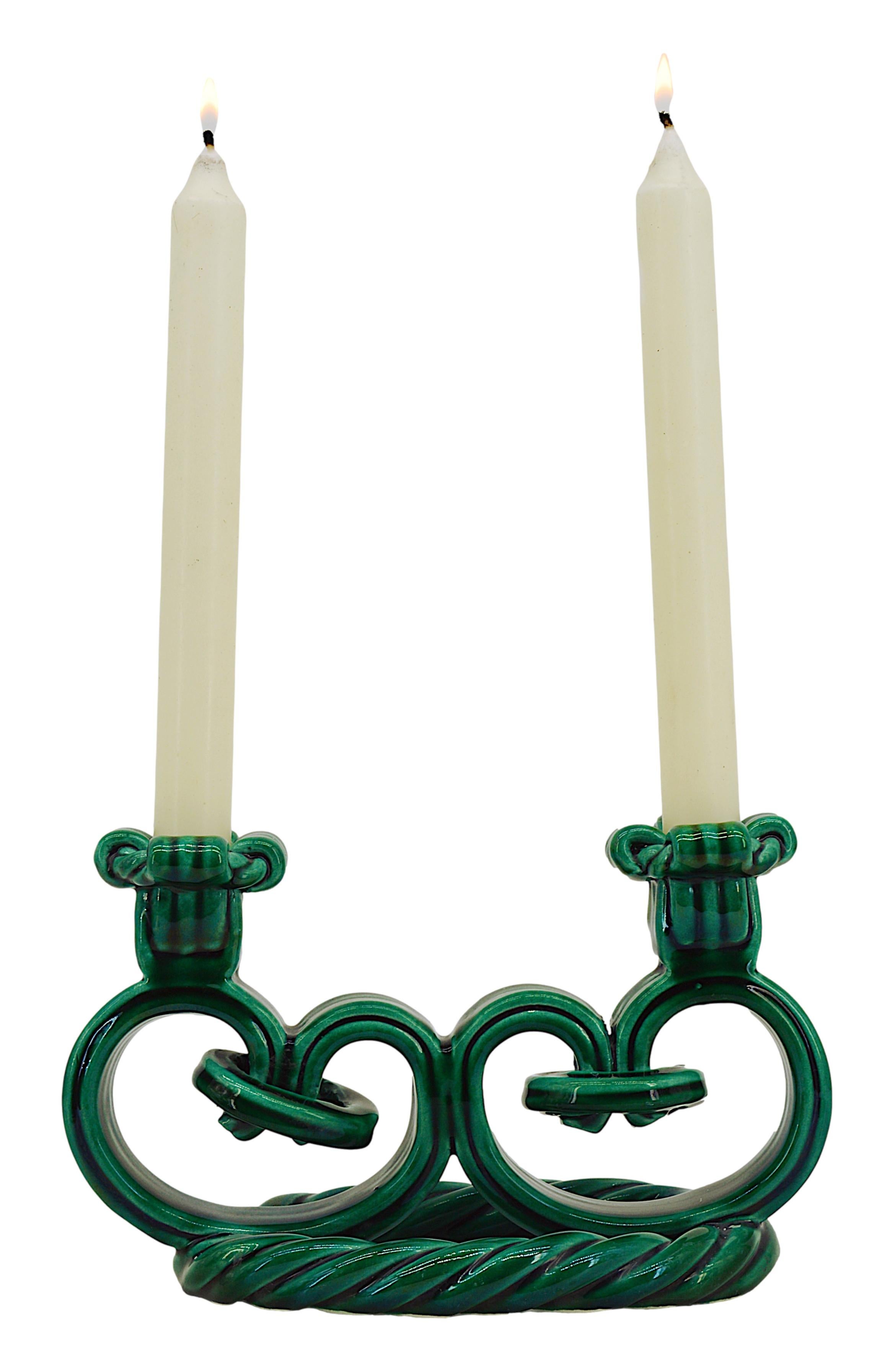 French Vallauris Pair of Candlesticks, 1940s For Sale