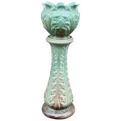 Antique Vallauris, Pedestal and Its Art Nouveau Ceramic Flowerpot, circa 1900