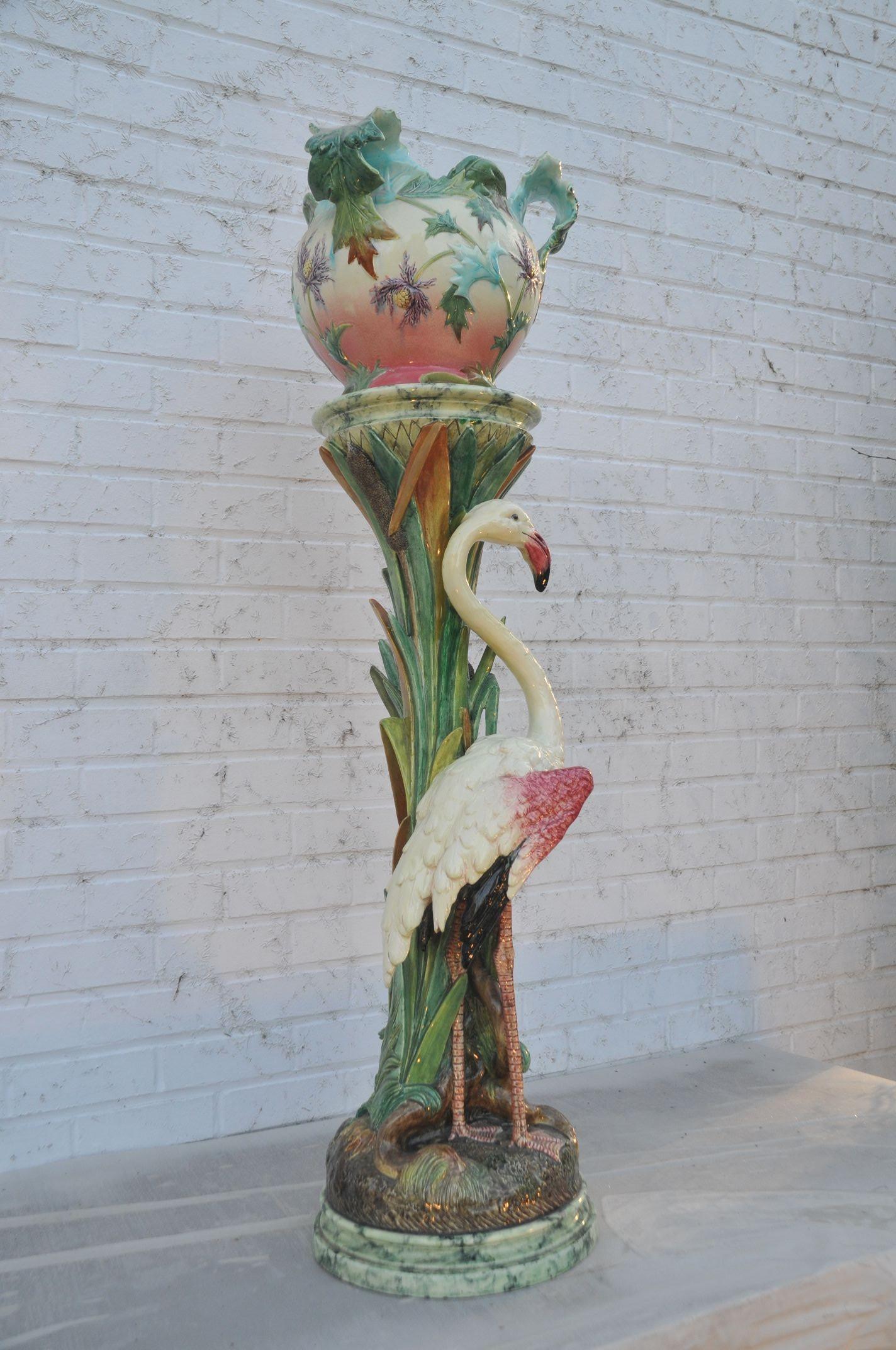 Enameled Vallauris Planter on Stand Signed Delphyn Massier, circa 1900 For Sale