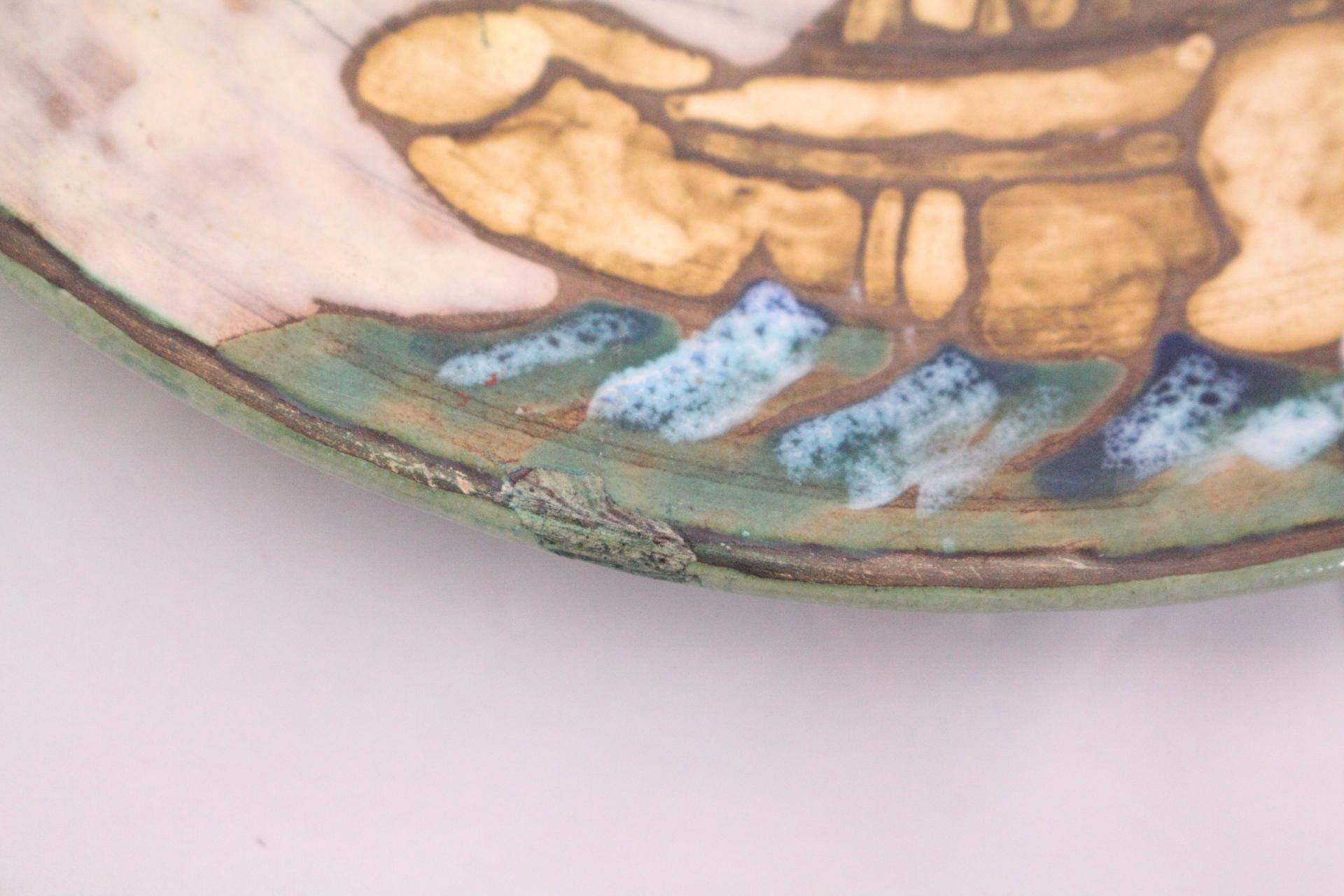 Mid-Century Modern Vallauris Plate Midcentury Galleon One of a Kind Hand Decorated Studio Pottery
