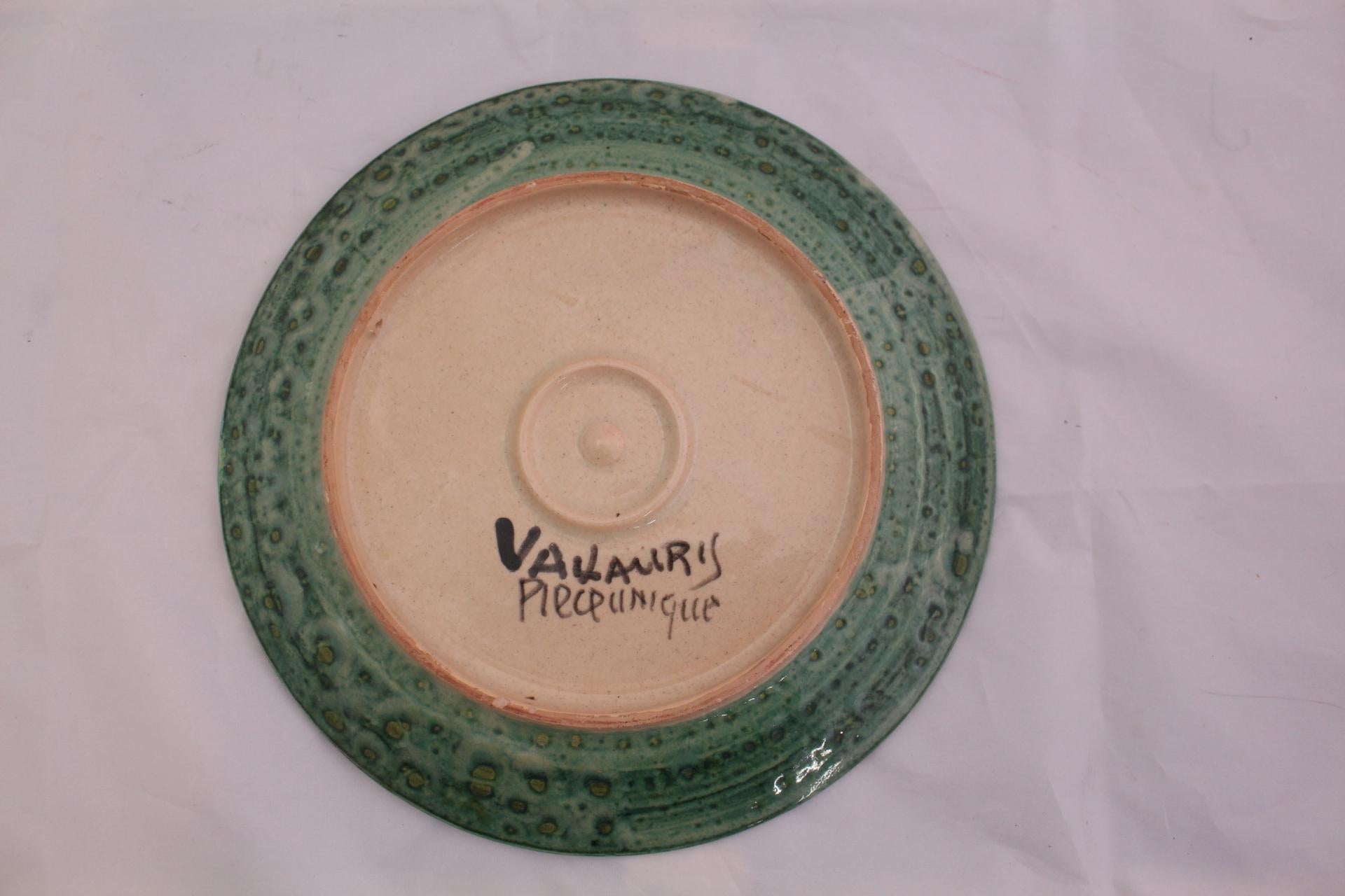 Hand-Painted Vallauris Plate Midcentury Galleon One of a Kind Hand Decorated Studio Pottery