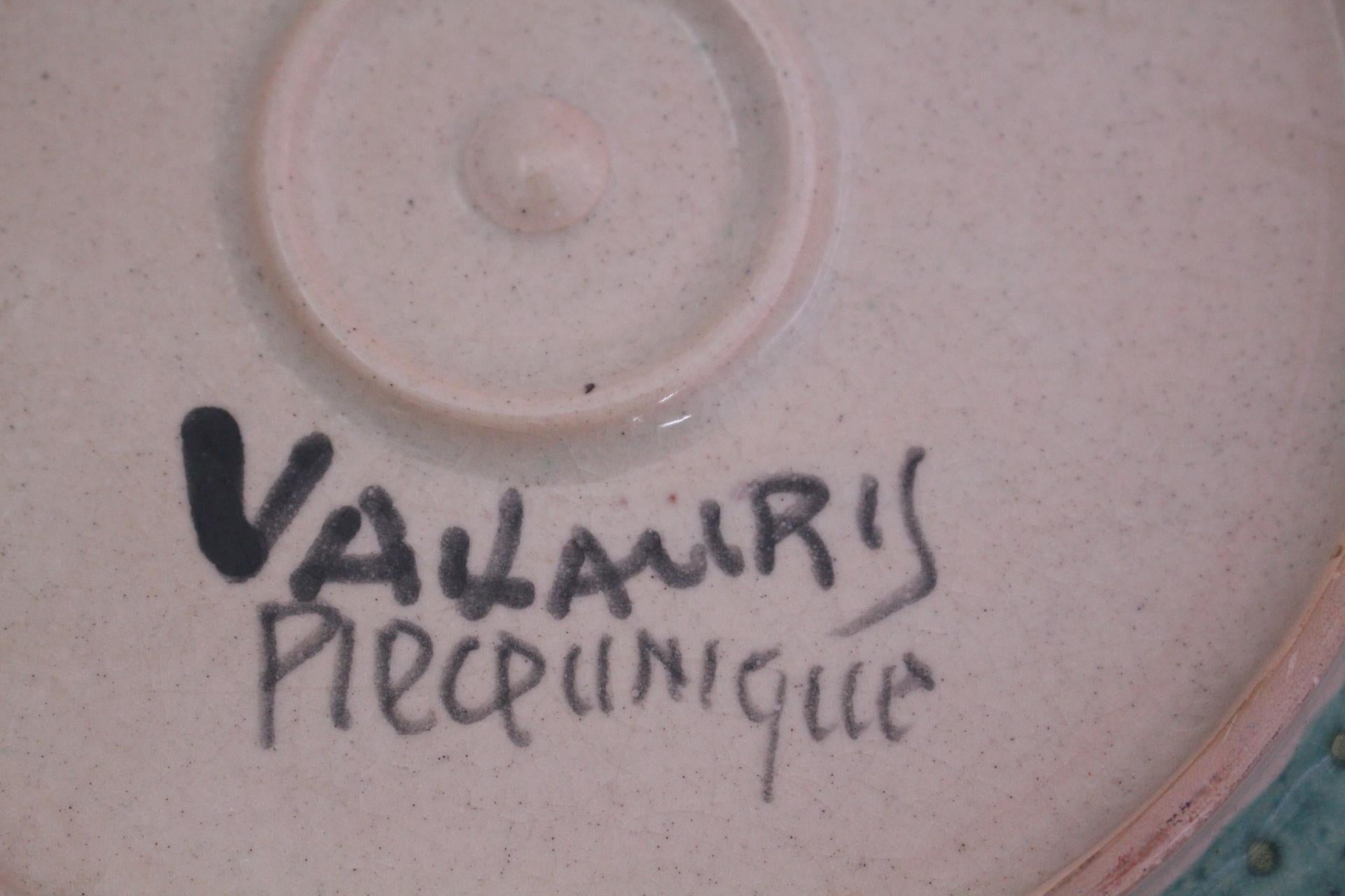 Vallauris Plate Midcentury Galleon One of a Kind Hand Decorated Studio Pottery In Good Condition In Labrit, Landes