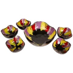 Vallauris Pottery Multicolour Glazed Bowl Set, circa 1950