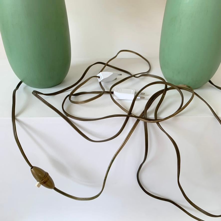 Paire de lampes de table en céramique vertes signées Vallauris, circa 1950, France. en vente 5