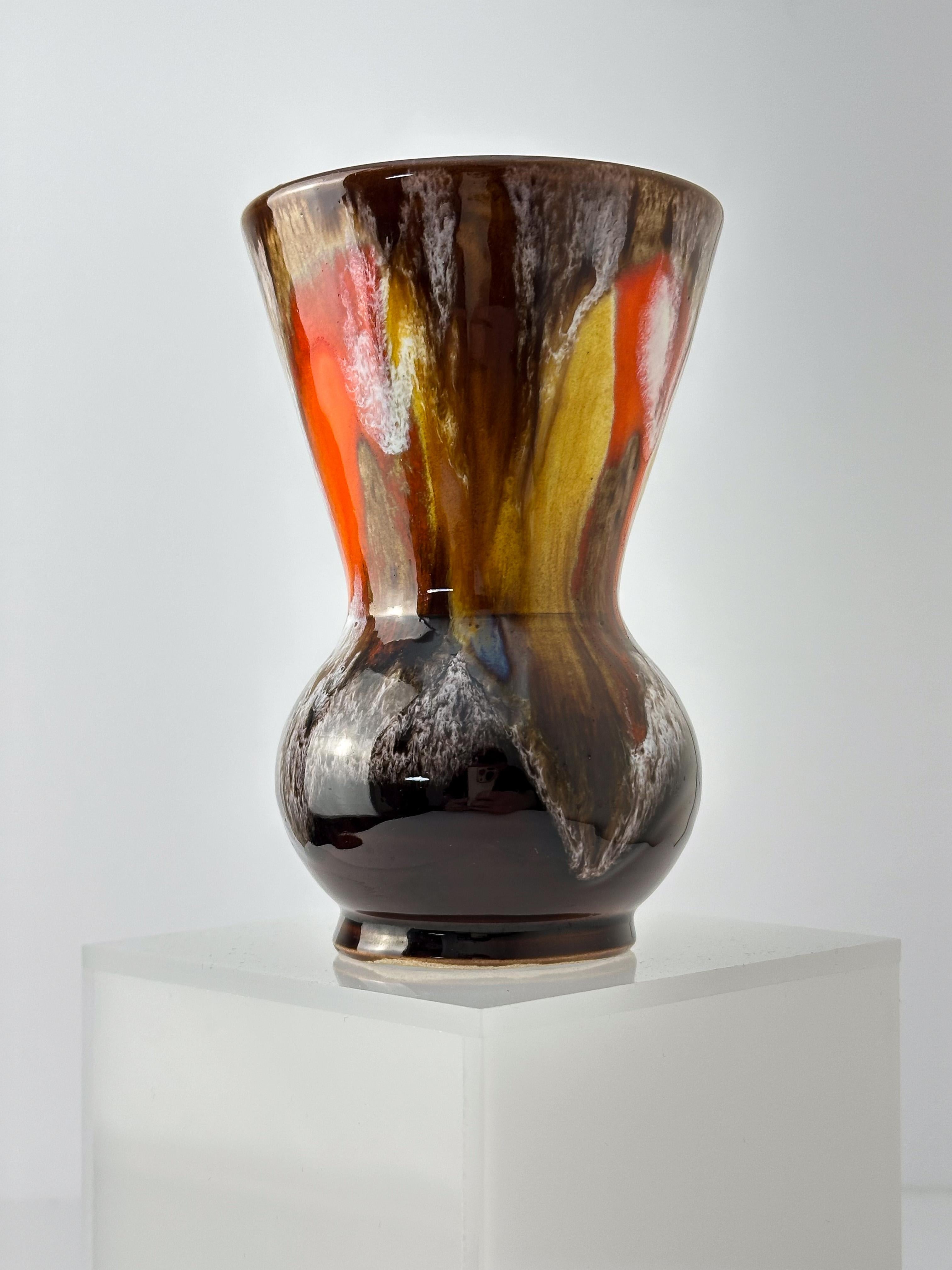 Mid-Century Modern Vallauris, Small Ceramic Vase, Brown Orange Drip Glaze c.1960s France For Sale