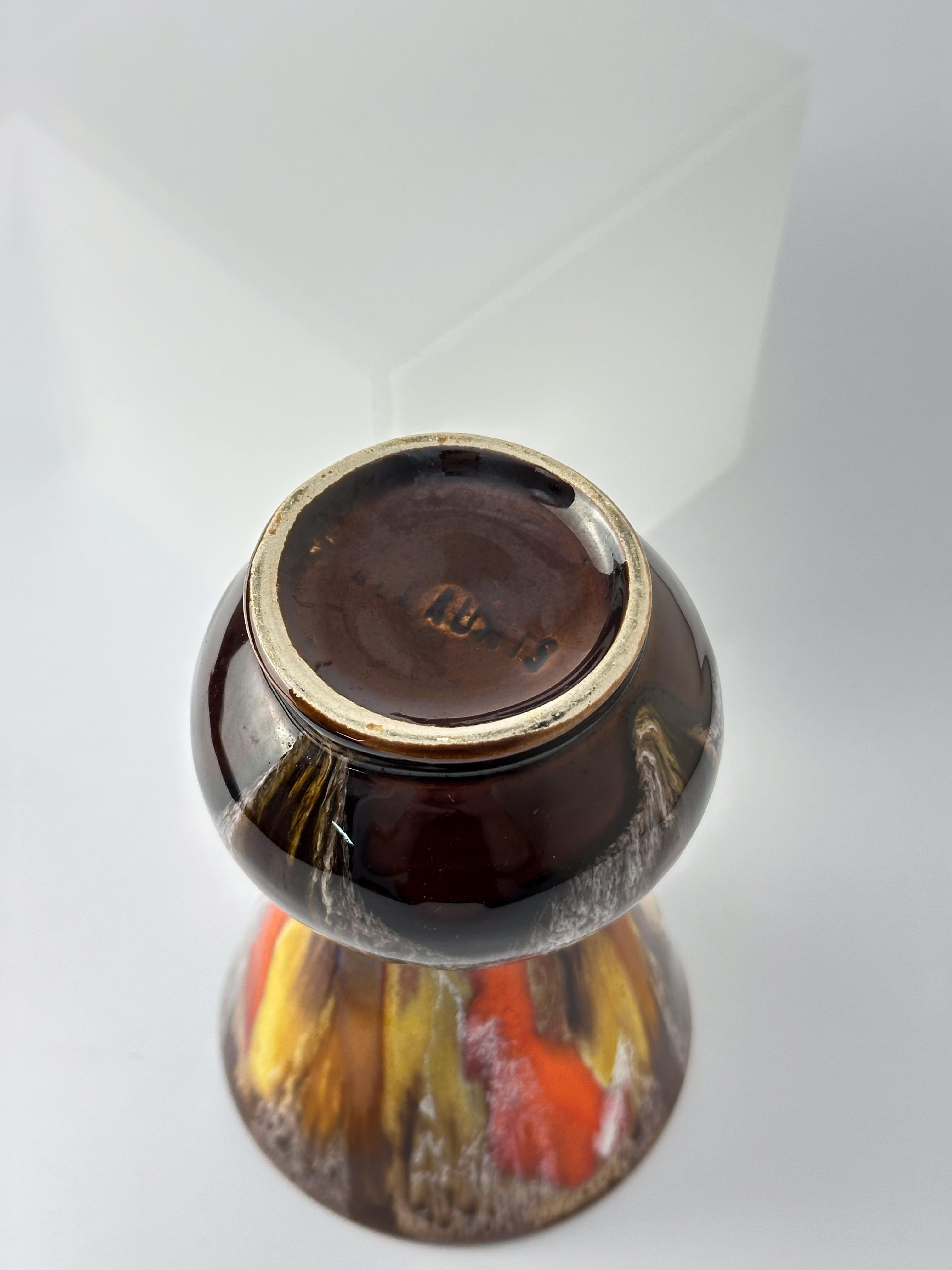 Fired Vallauris, Small Ceramic Vase, Brown Orange Drip Glaze c.1960s France For Sale