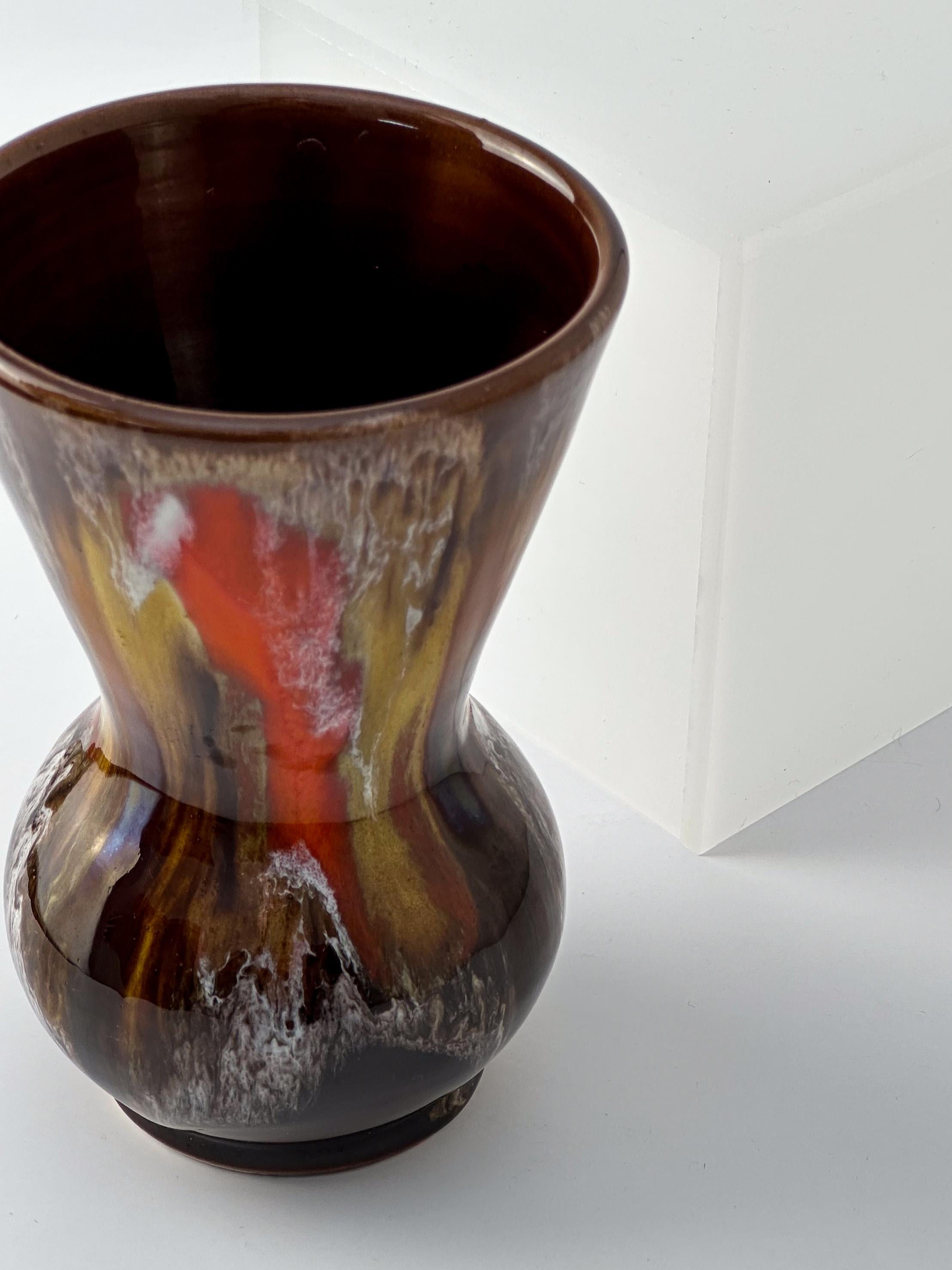 Vallauris, Small Ceramic Vase, Brown Orange Drip Glaze c.1960s France In Good Condition For Sale In Glasgow, GB