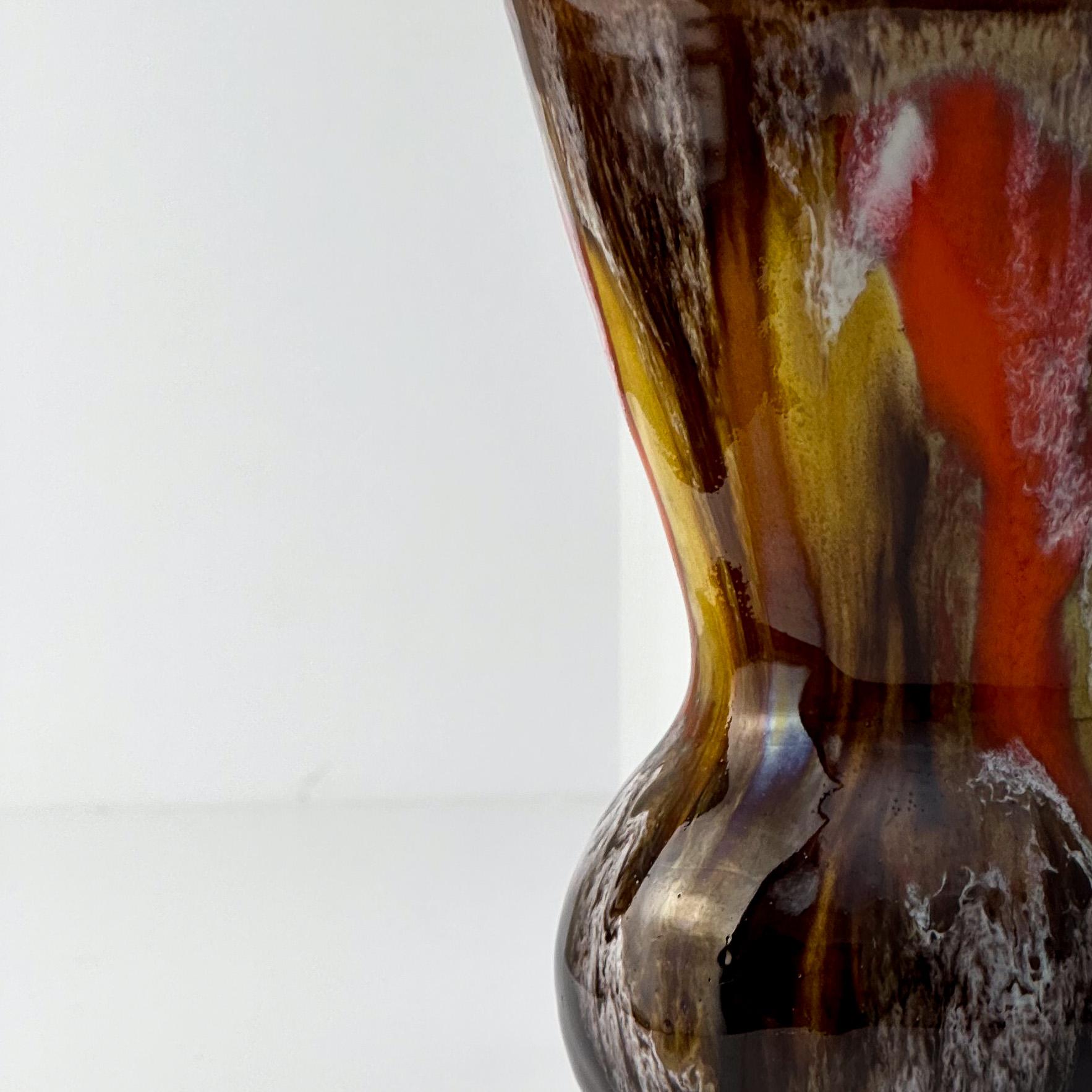 20th Century Vallauris, Small Ceramic Vase, Brown Orange Drip Glaze c.1960s France For Sale