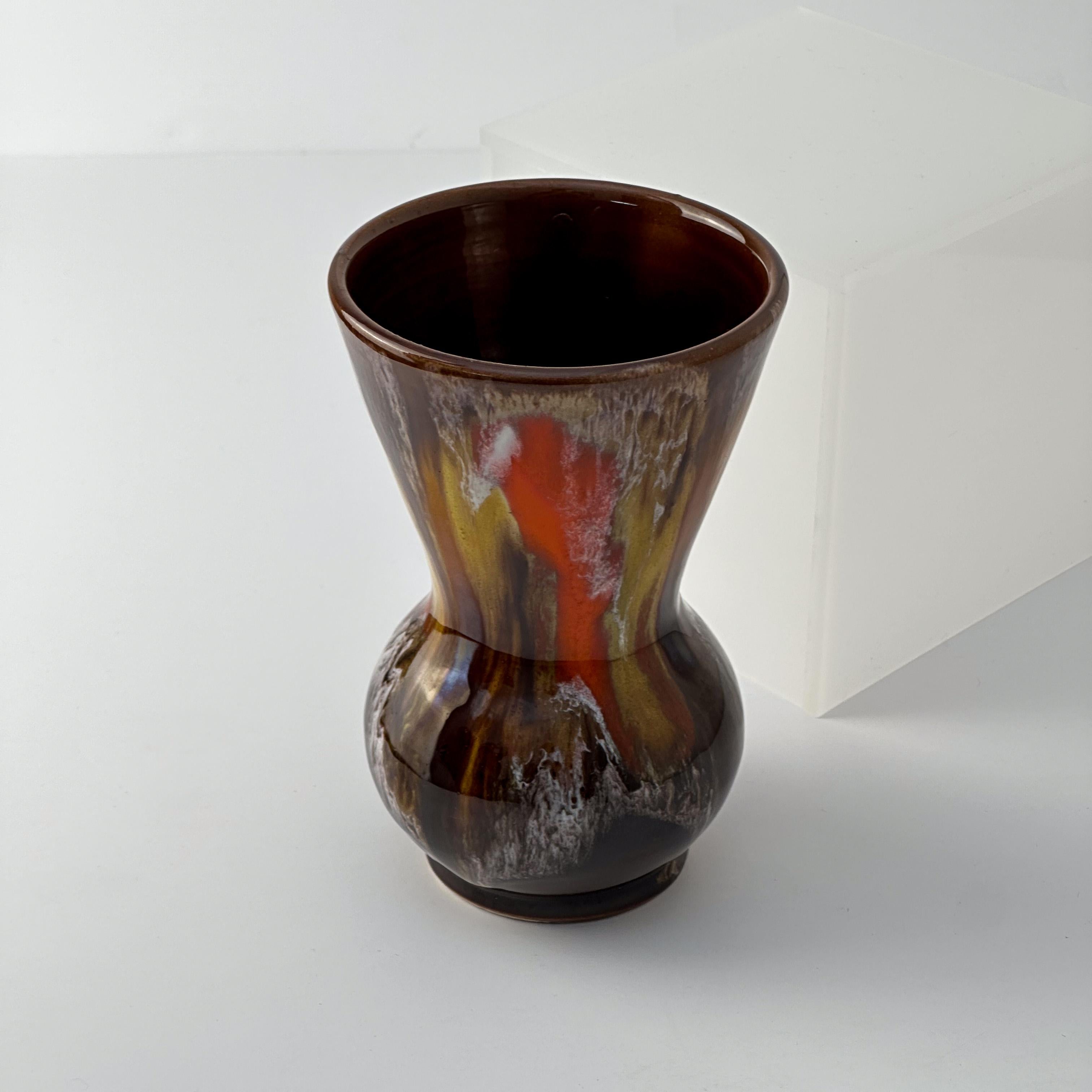 Vallauris, Small Ceramic Vase, Brown Orange Drip Glaze c.1960s France For Sale 1