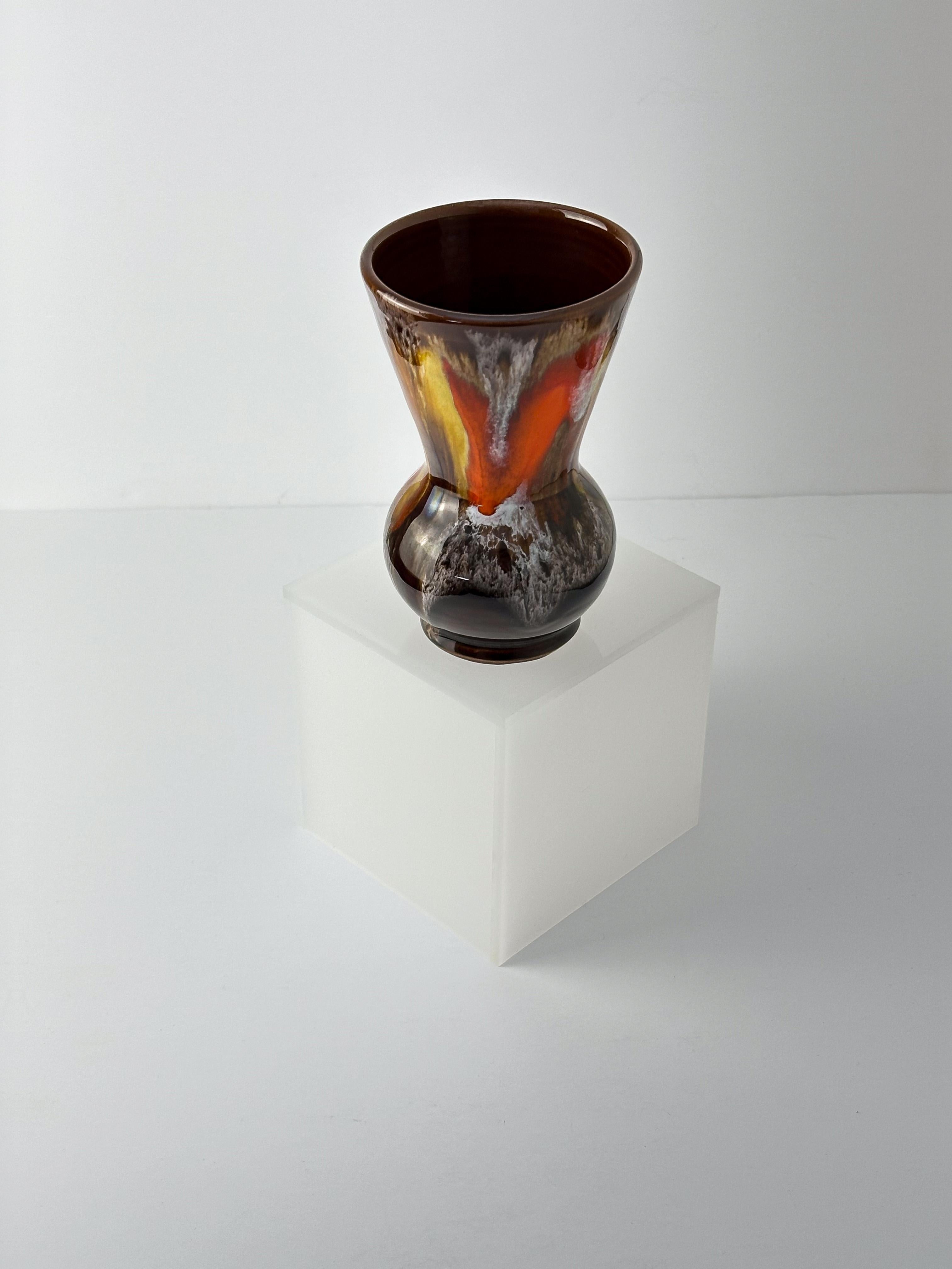 Vallauris, Small Ceramic Vase, Brown Orange Drip Glaze c.1960s France For Sale 2