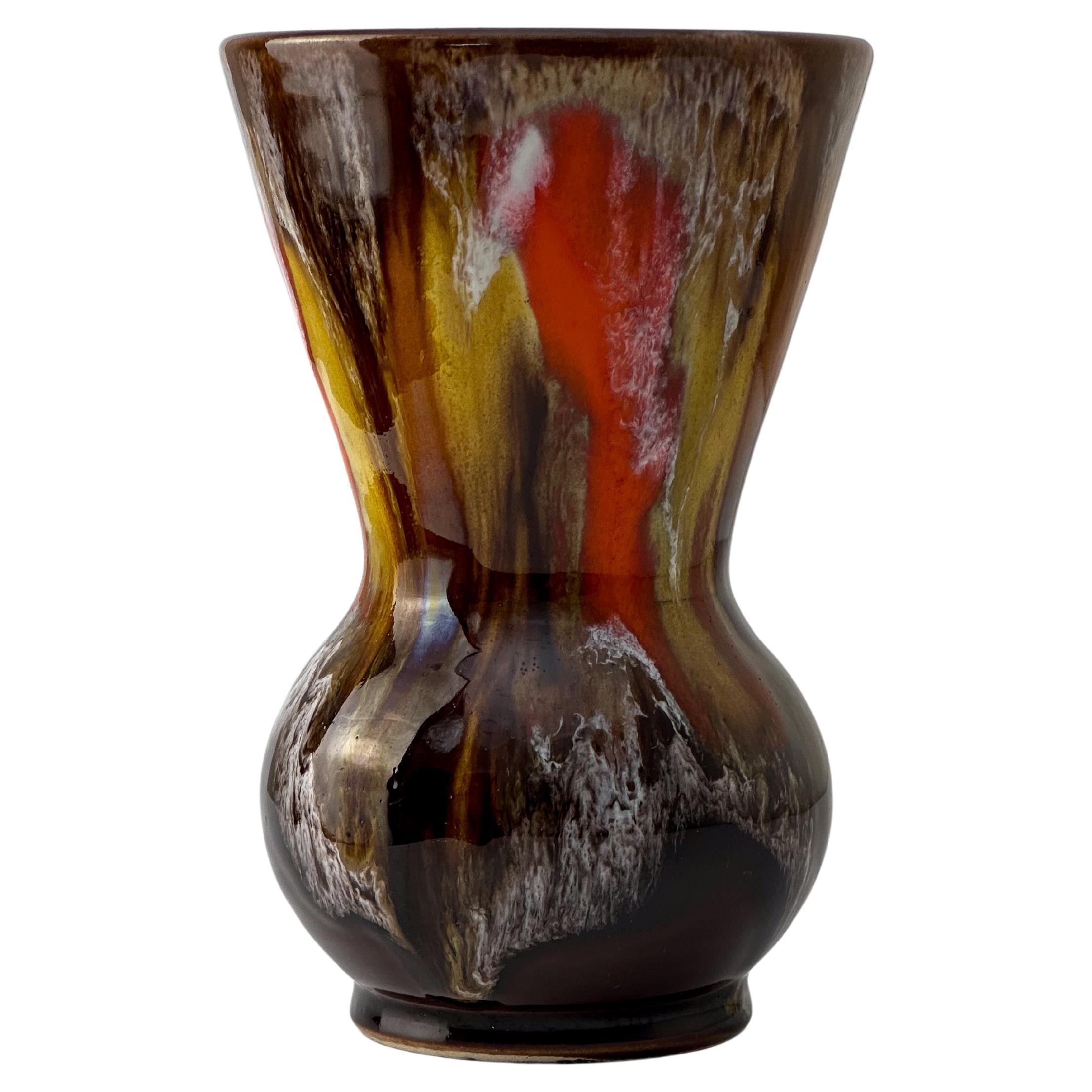 Vallauris, Small Ceramic Vase, Brown Orange Drip Glaze c.1960s France